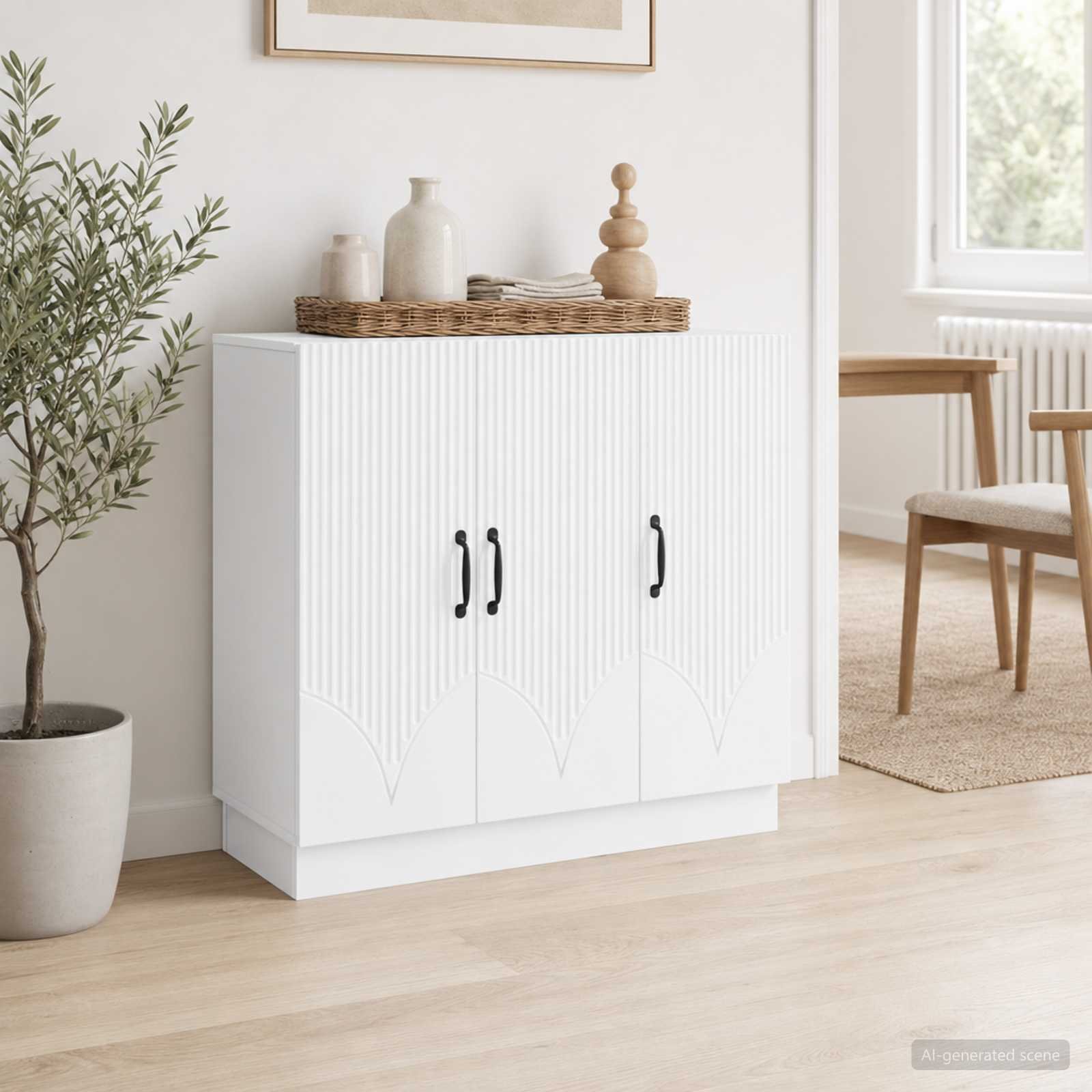 Walplus 3 Door Rectangular Engineered Wood Sideboard - White - 89 x 34.5 x 77 cm