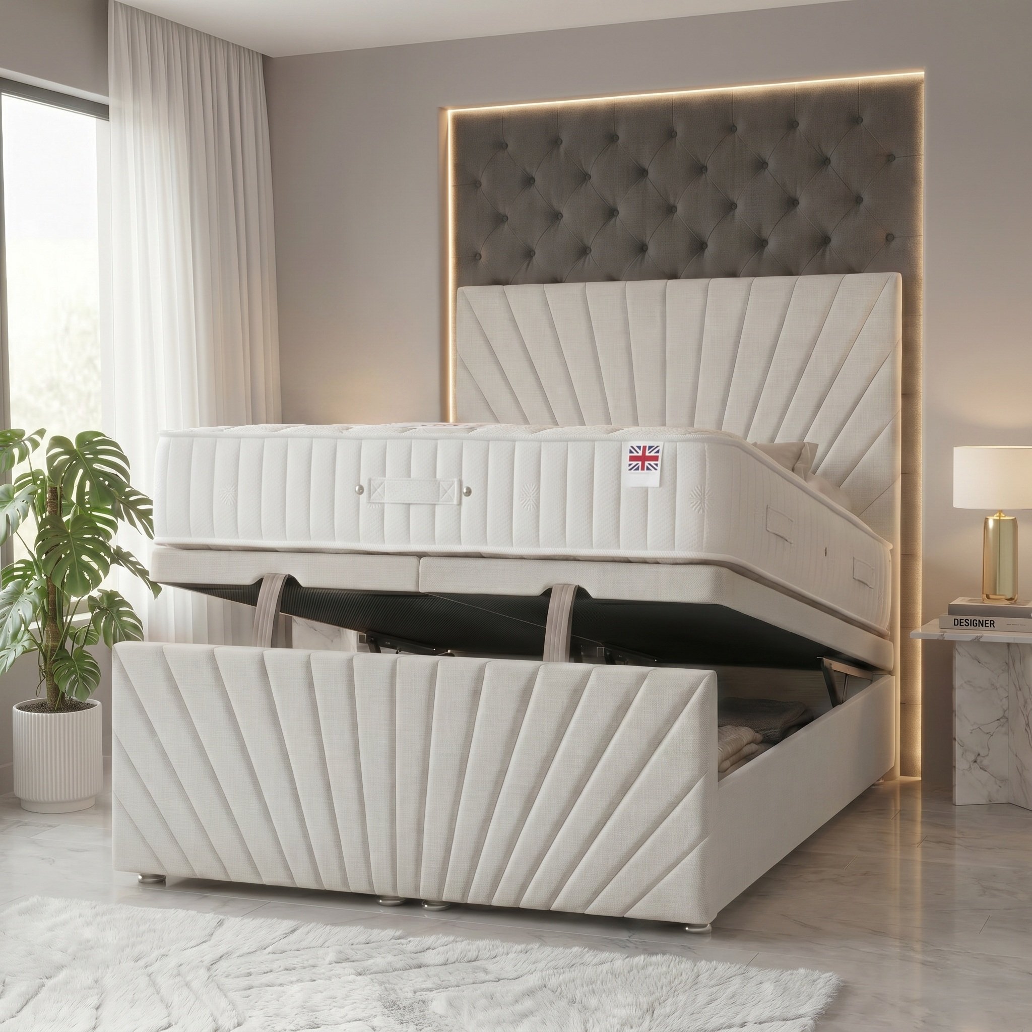 Somnior Linen Small Double Ottoman Divan Bed Divan Bed & Footboard - Light Grey