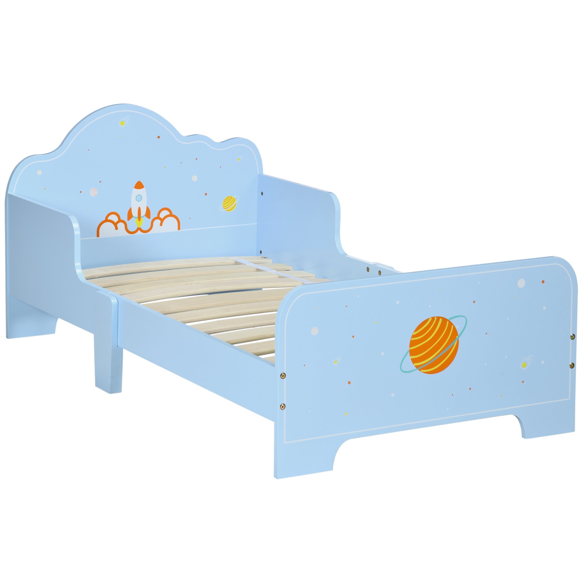 ZONEKIZ Space Theme Wooden Kids Bed Frame - Blue