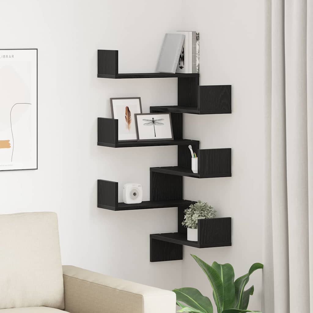Walplus Pack of 2 Engineered Wood Wall Shelf - Dark Oak - 40 x 40 x 49.5 cm