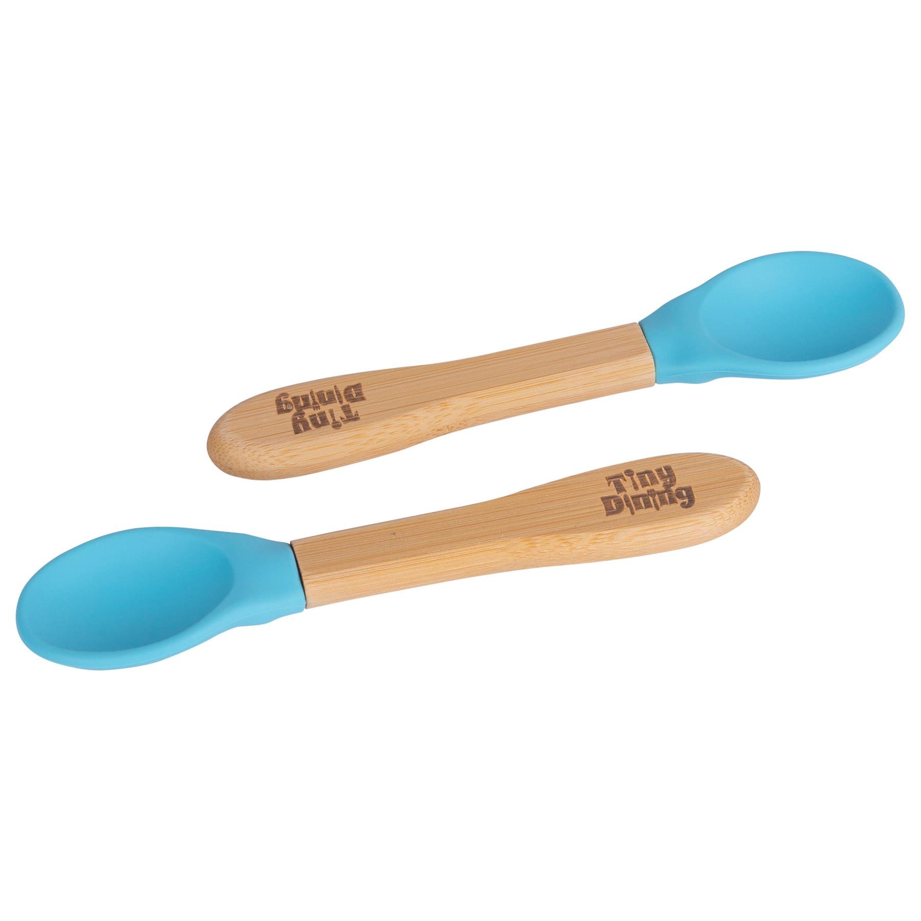 Tiny Dining Children's Bamboo Silicone Tip Spoons - Blue - Pack of 2