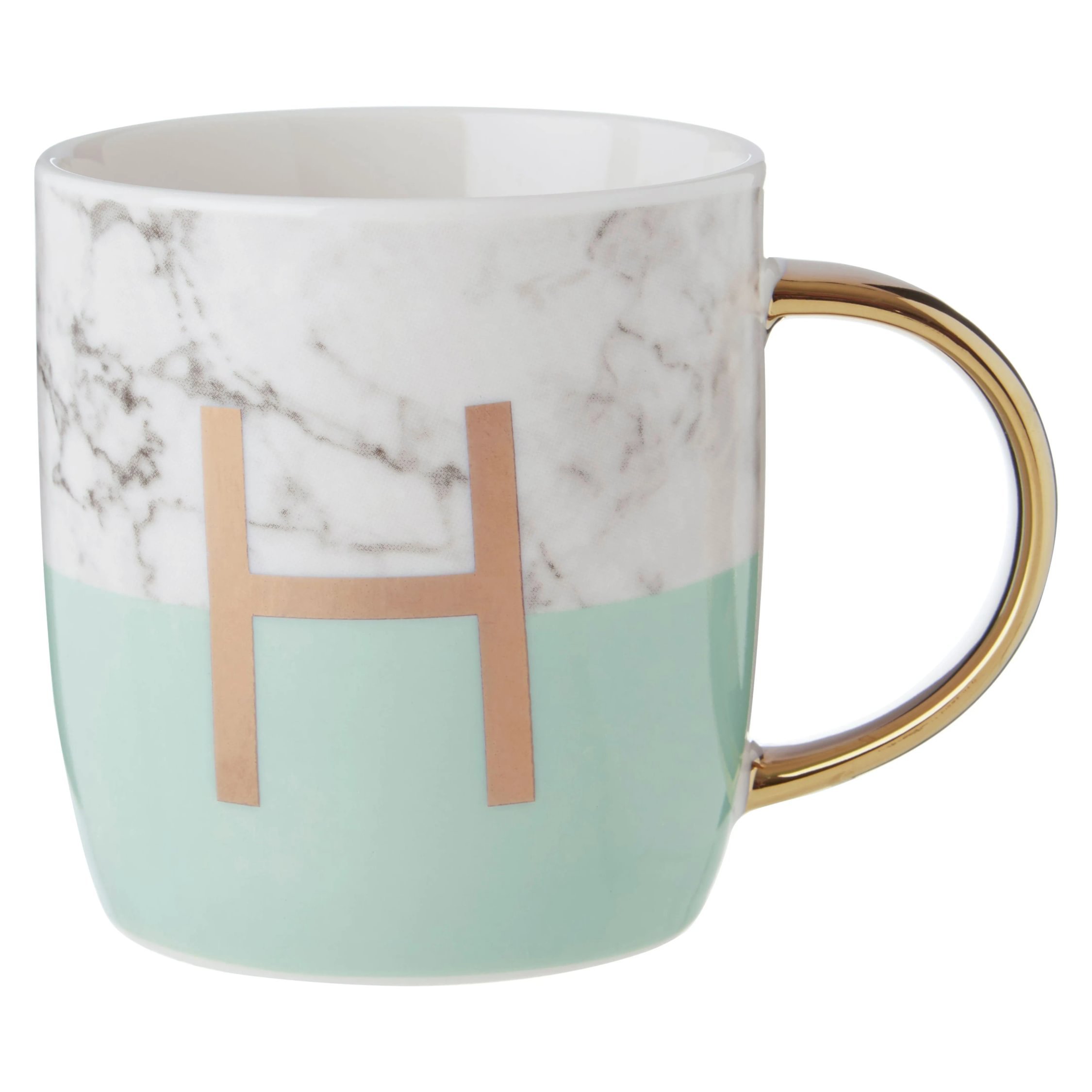 Orsina Frosted Deco H Marble Effect Monogram Mug – Green