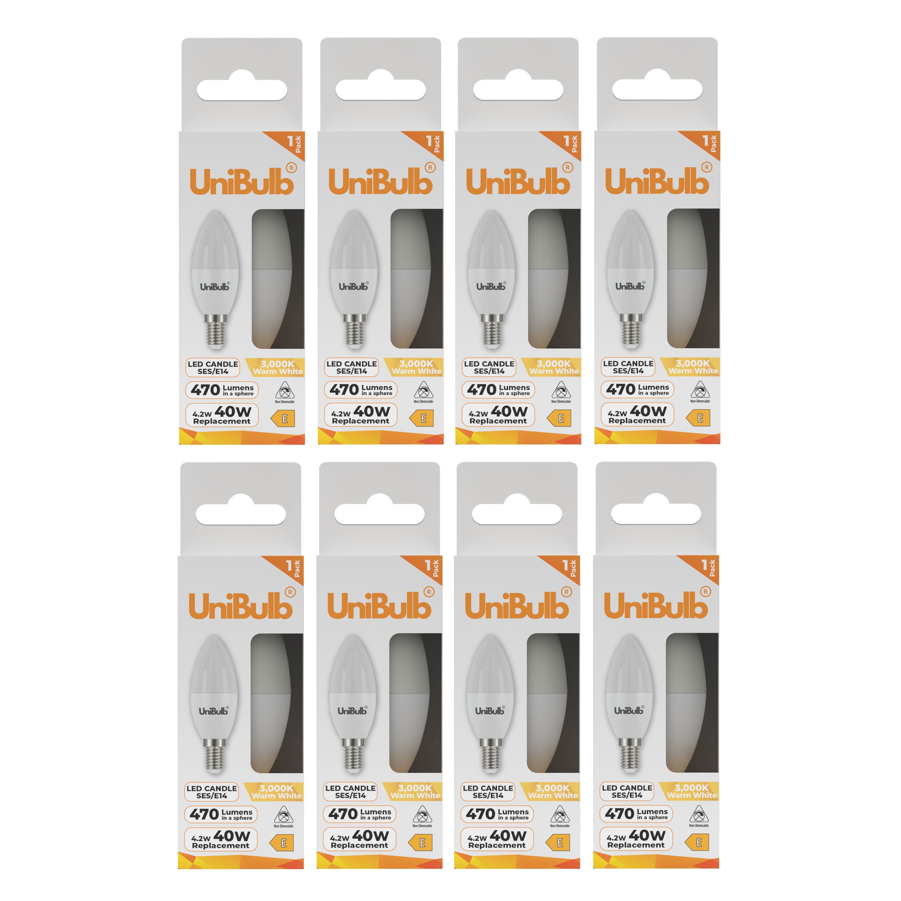 UniBulb 4.2W LED Warm White Candle E14 Light Bulb - Pack of 8