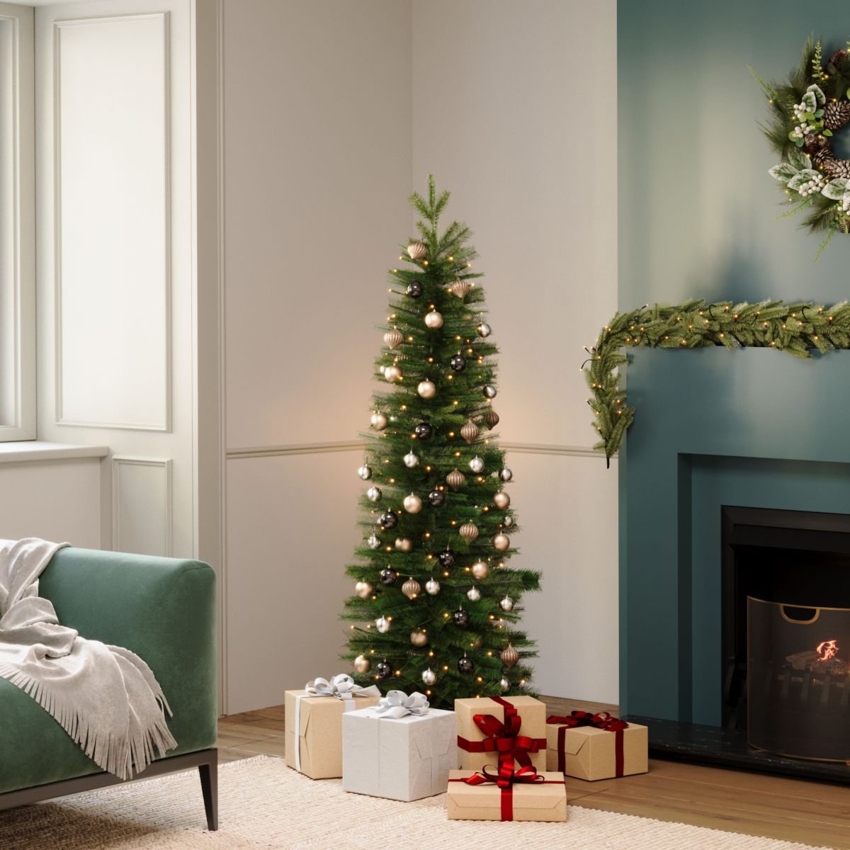 Charles Bentley 6ft Pre-Lit Faux Pencil Christmas Tree - Green