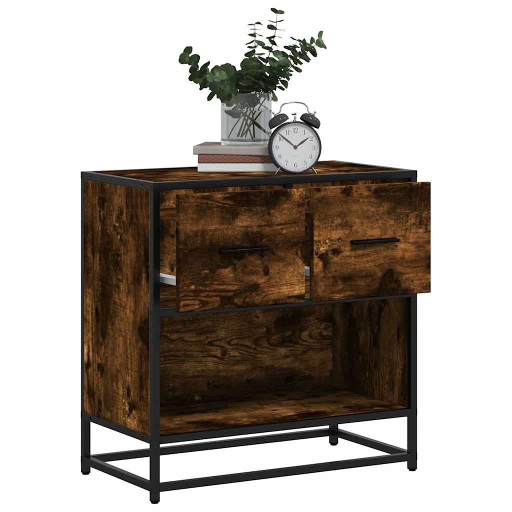 Walplus 2 Drawer Engineered Wood Bedside Cabinet - Dark Oak - 60 x 31 x 60 cm