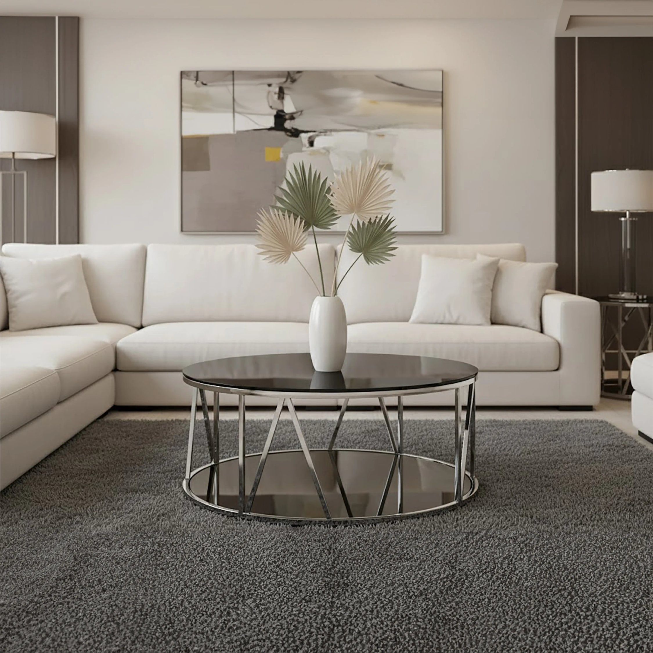 Orsina Alvaro Round Glass Coffee Table - Black And Silver