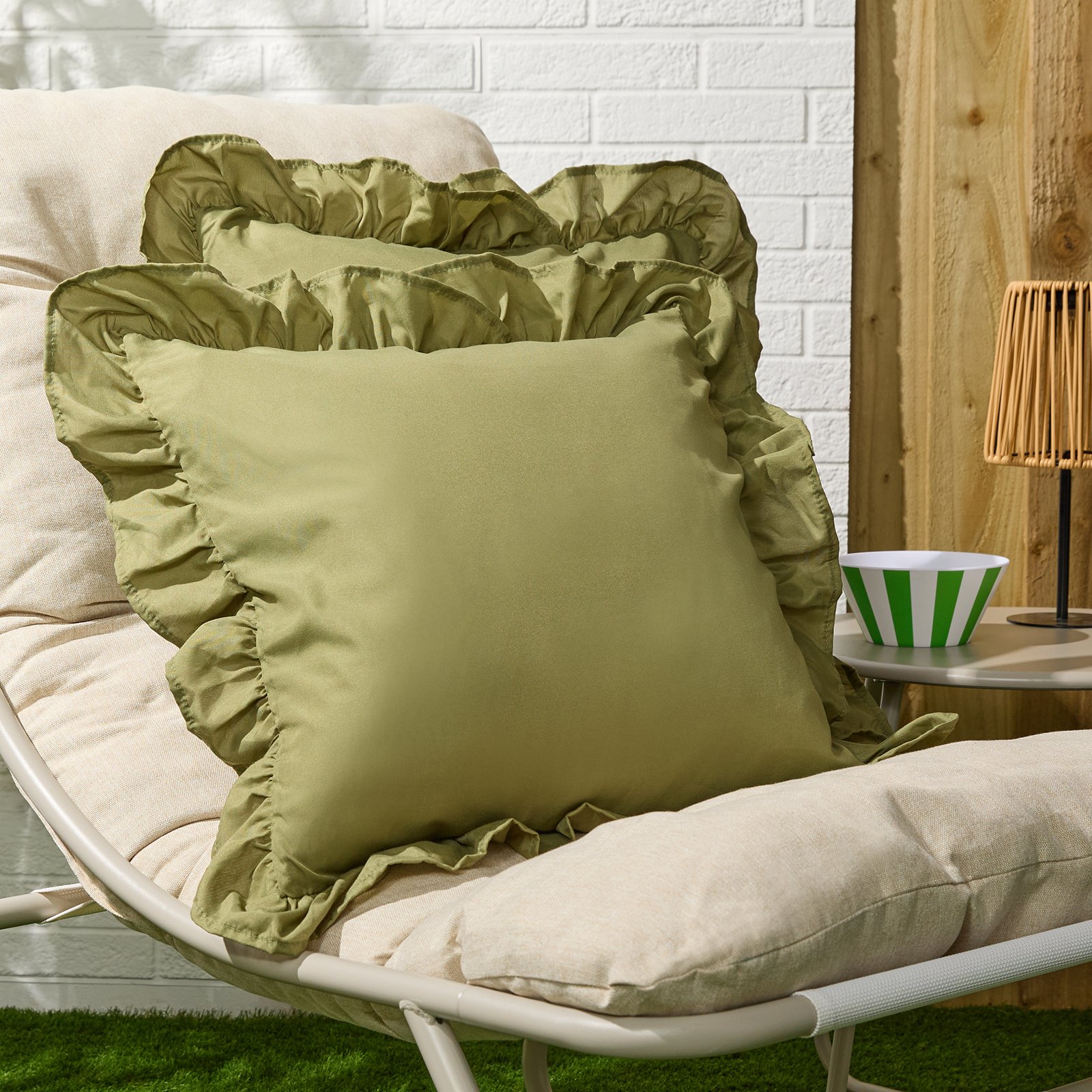OHS 2 Pack Frill Cushion Covers 45 x 45cm - Olive