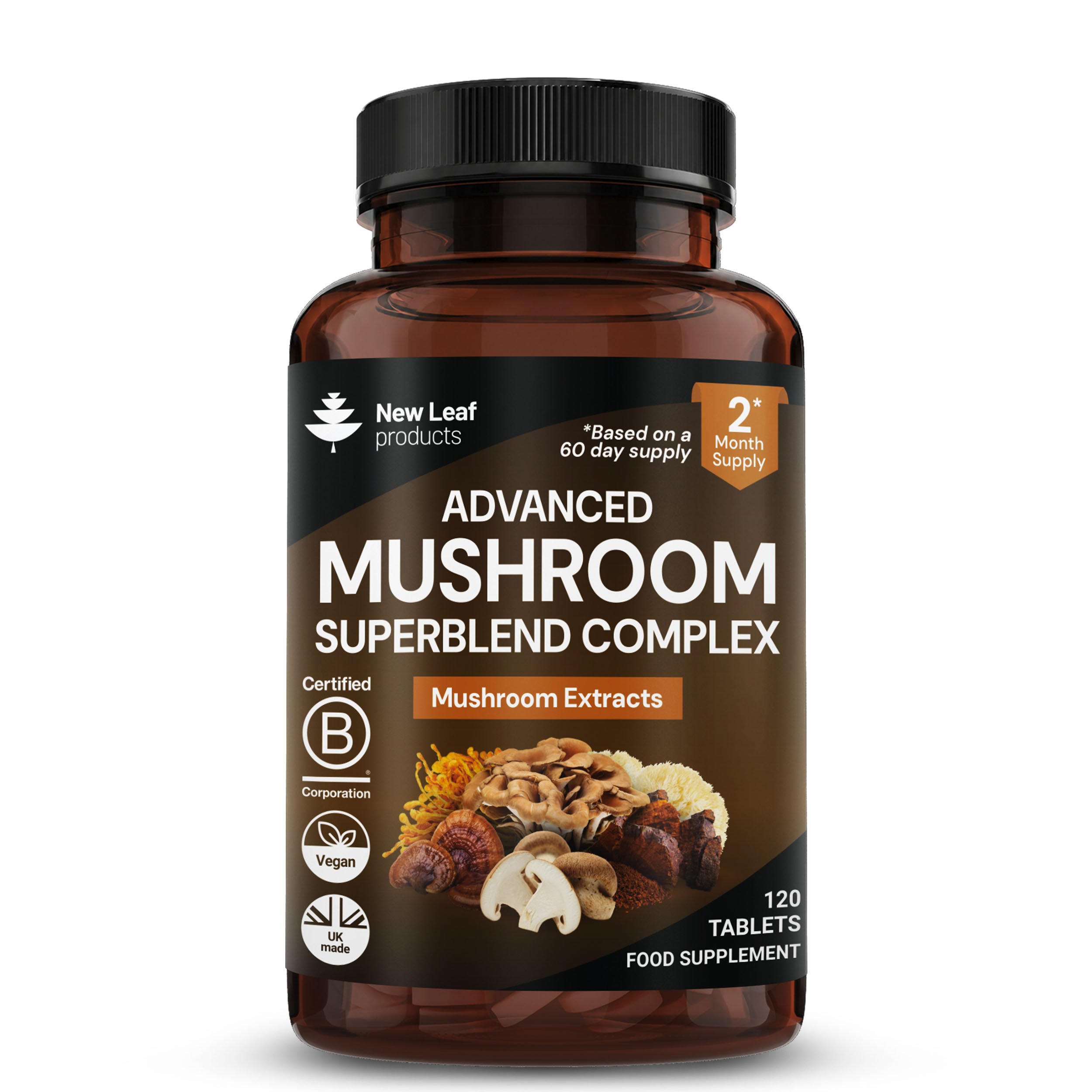New Leaf Mushroom Complex with Chaga Cordyceps Sinensis & Maitake - 120 Tablets