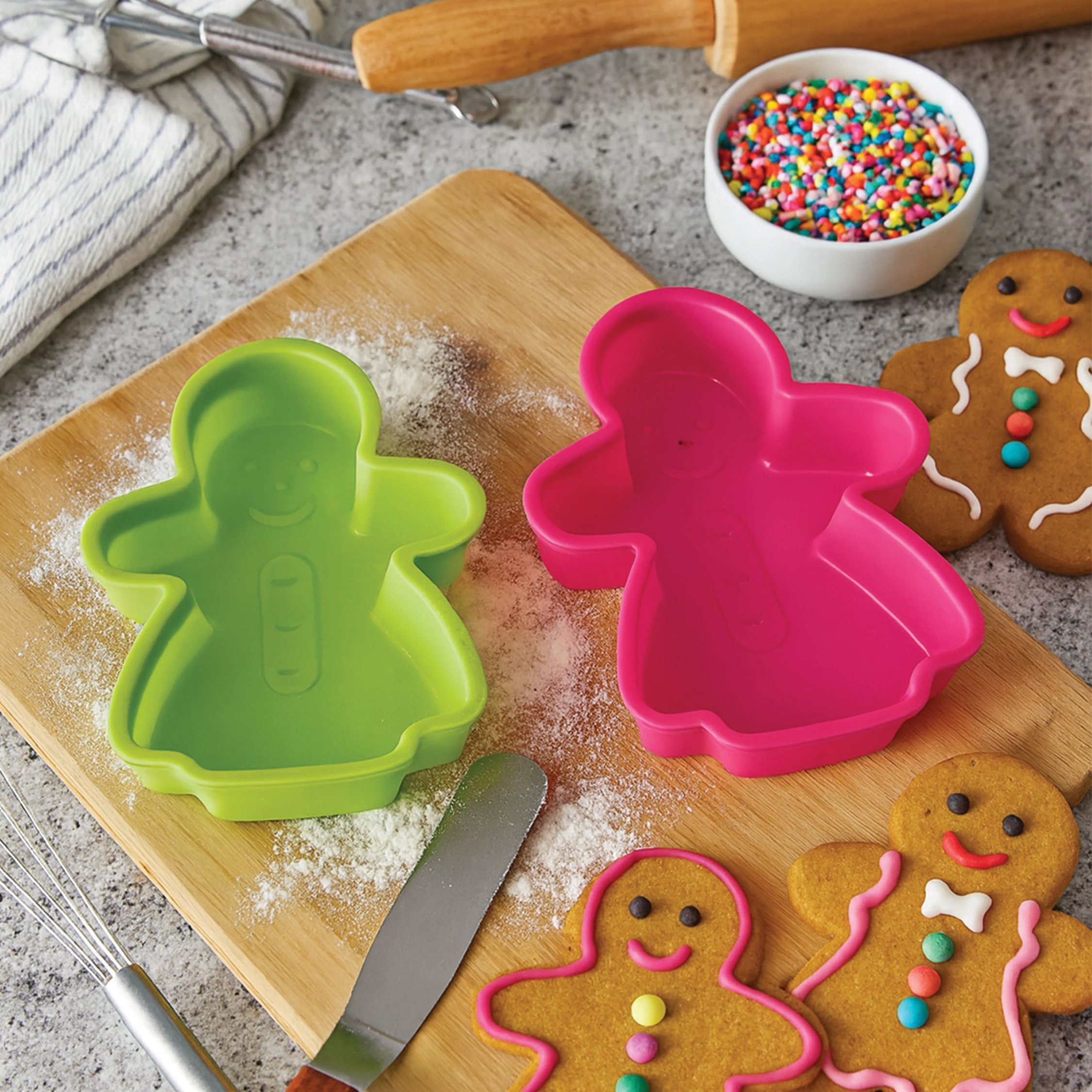 Orsina Hallie Silicone Baking Gingerbread Ladies Cake Moulds - Pink And Green