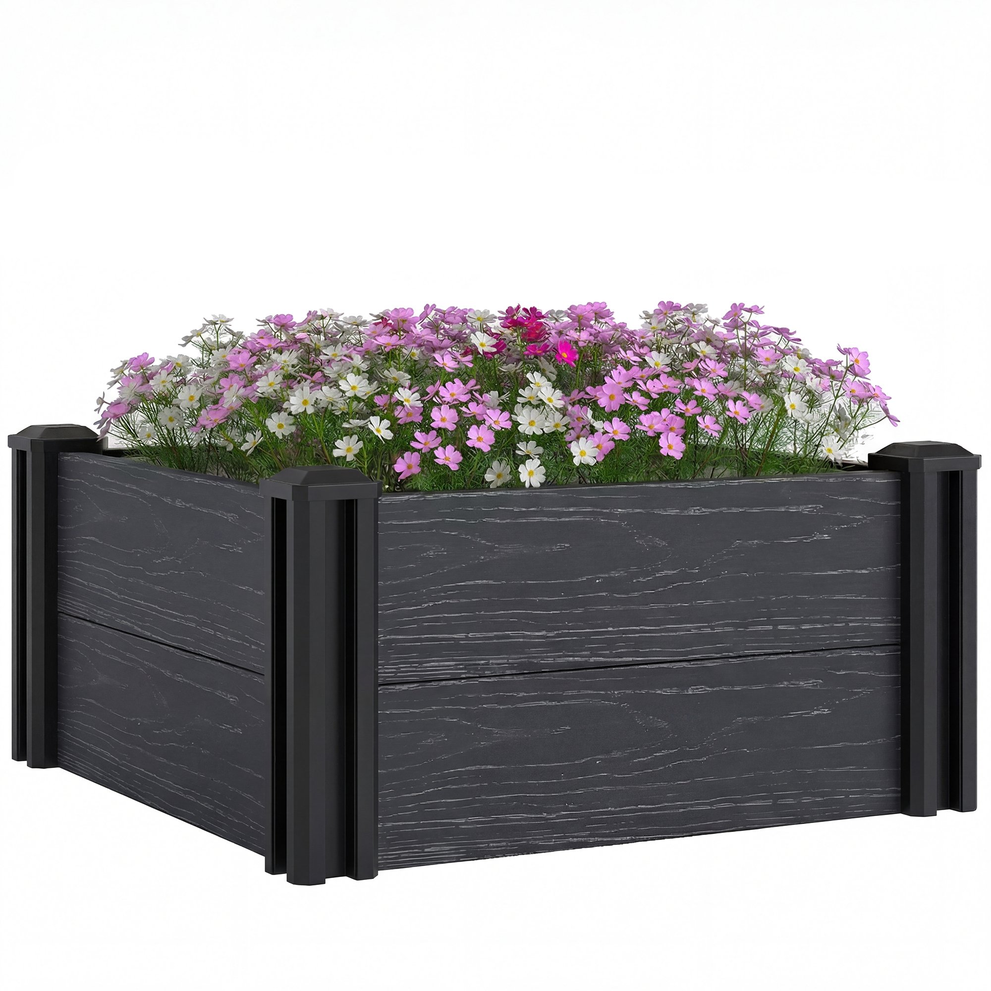 Outsunny Medium Vinyl Raised Garden Bed with Open Bottom - Dark Grey
