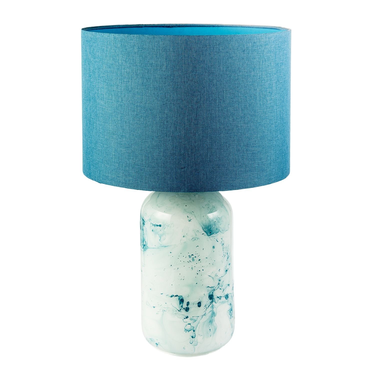 Happy Homewares Teal and Duck Egg Marble Drip Snowflake Glass Table Lamp - 30cm