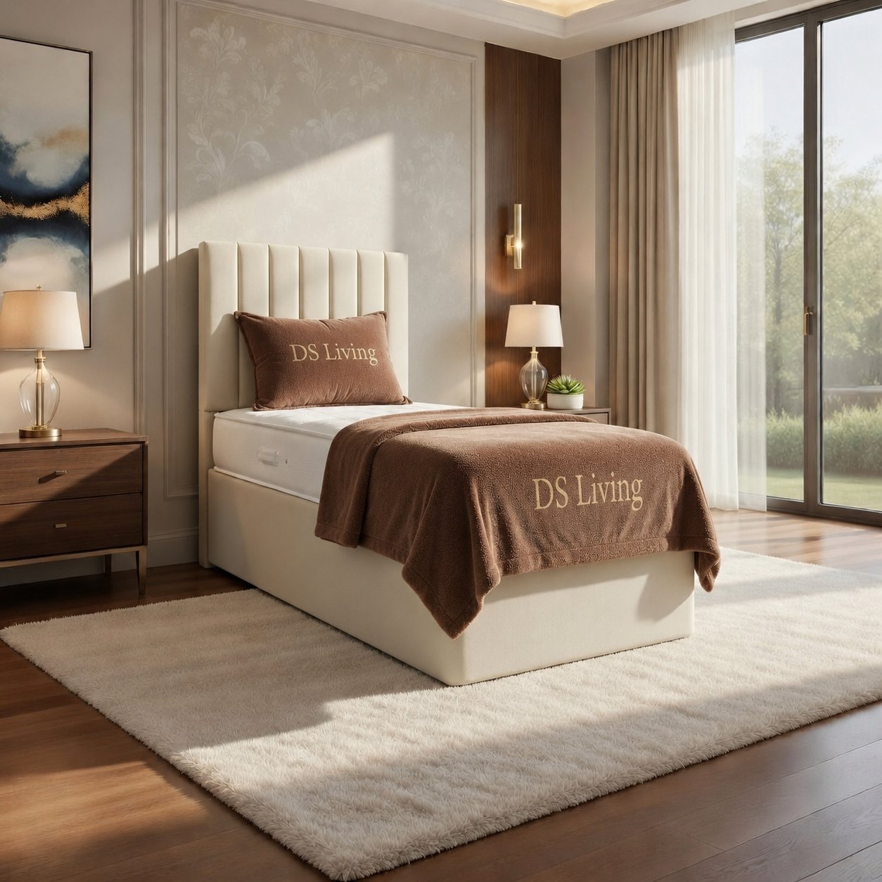 DS Living Aria Single Upholstered Ottoman Bed Frame - Cream