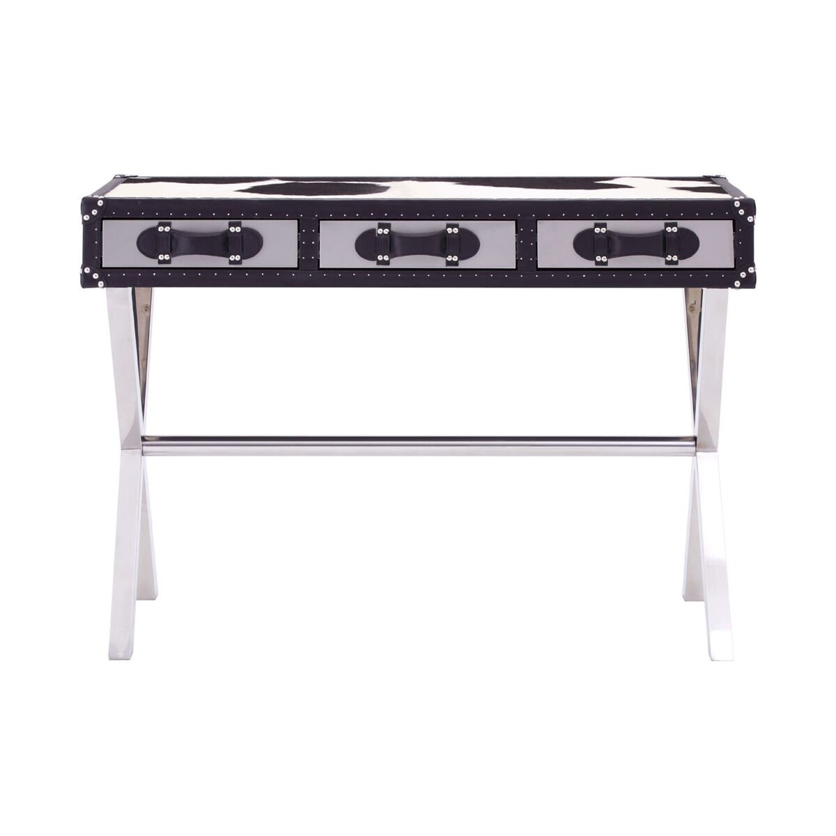 Orsina Kensington Townhouse Hair on Leather Console Table – Black & White