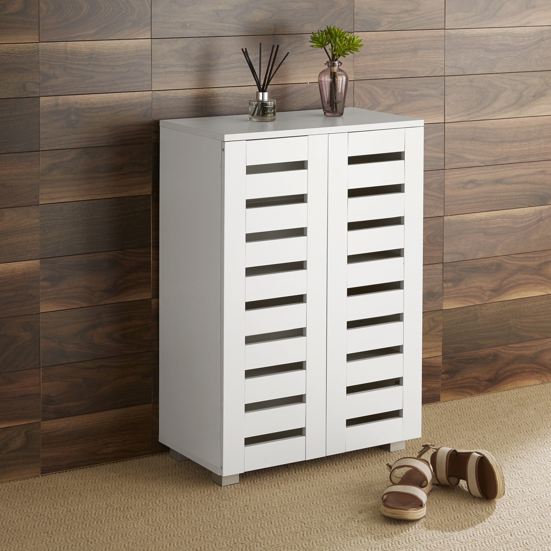 Home Source Oslo 2 Door Shoe Storage Cabinet - White