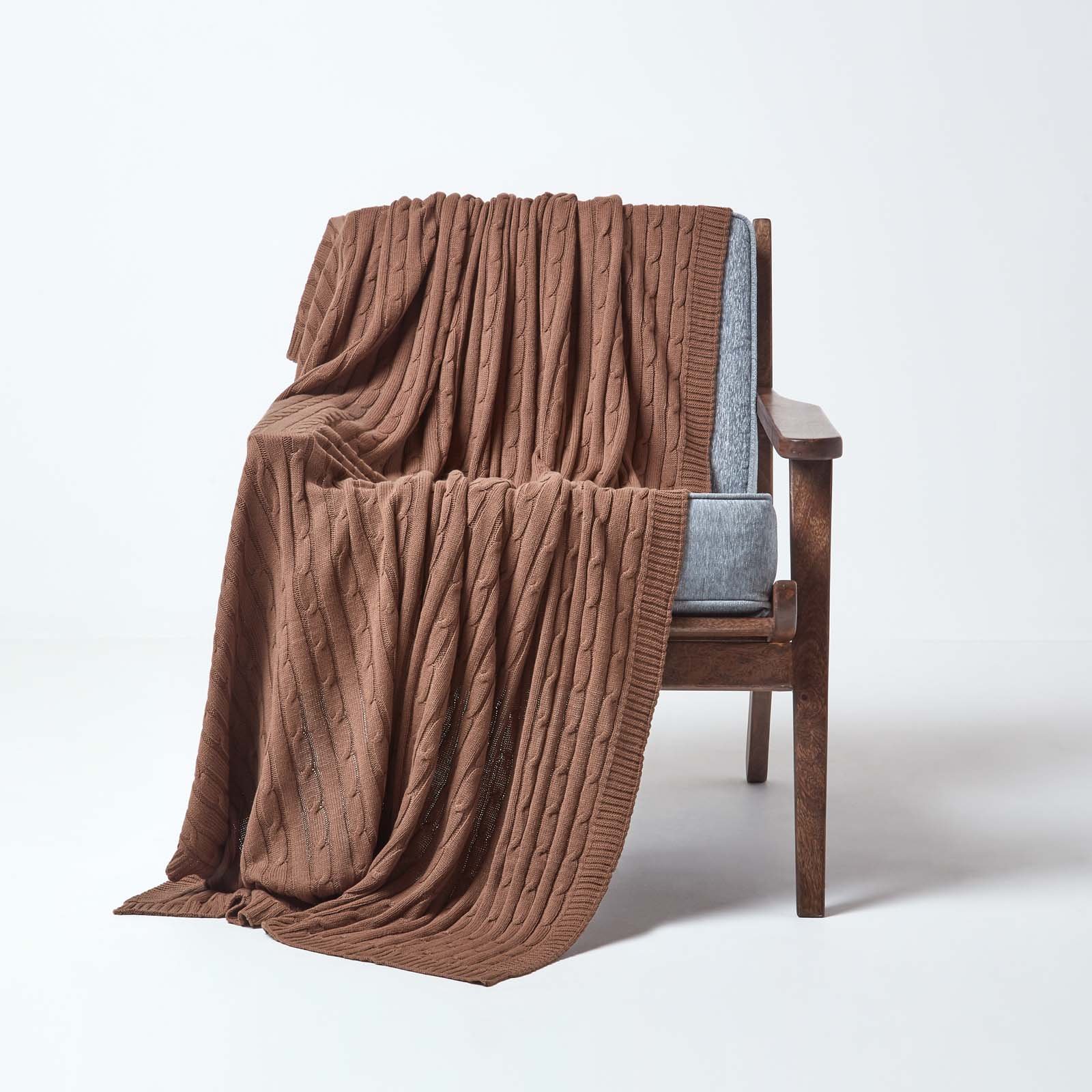 Homescapes Cotton Cable Knit Throw - 150 x 200 cm - Chocolate