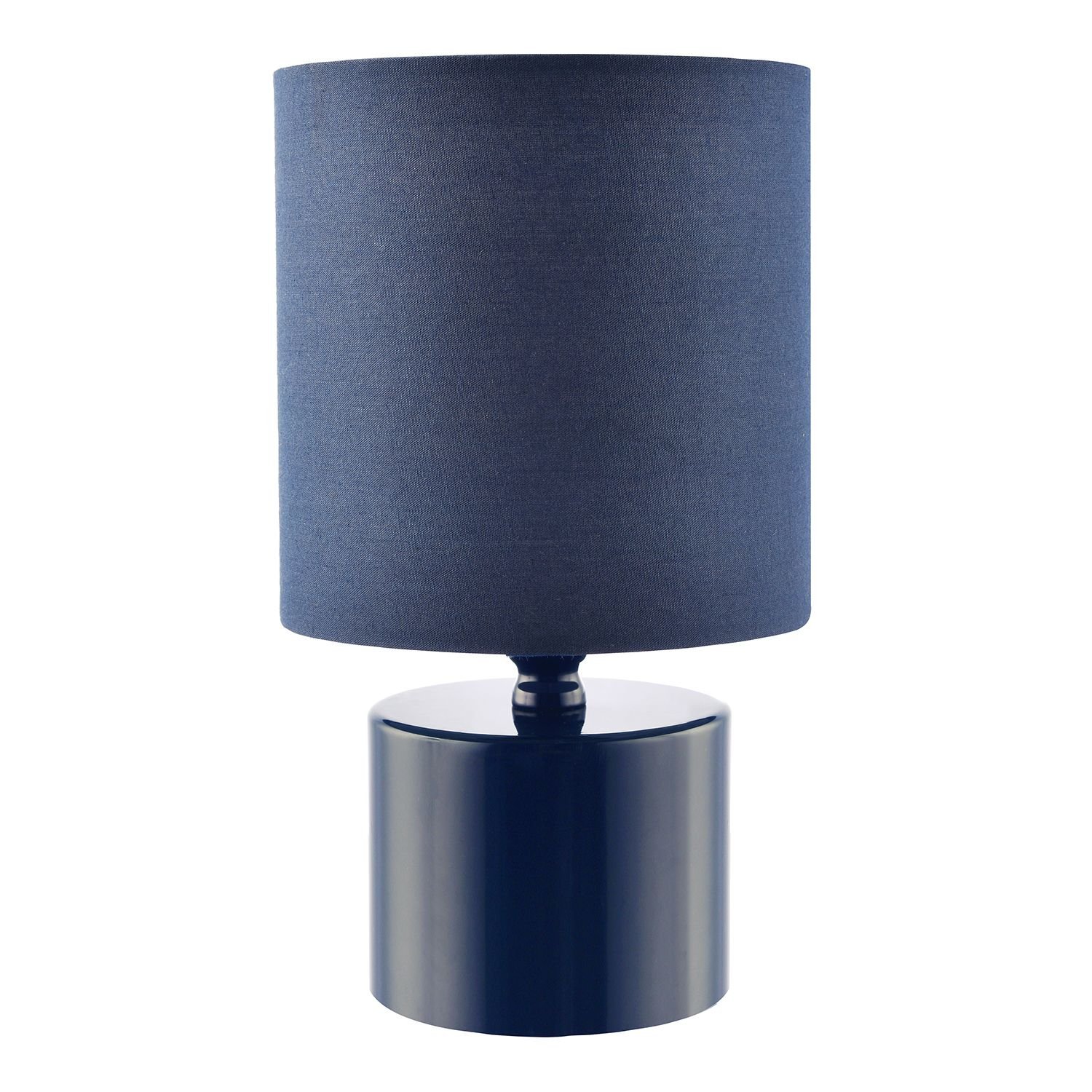 Happy Homewares Midnight Blue Glossy with Cotton Fabric Table Lamp - 13cm
