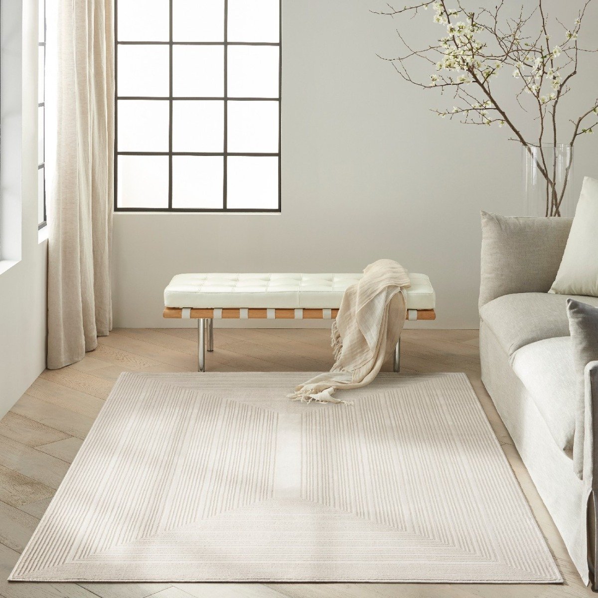 Mega Flooring White Modern Abstract Runner - 69 x 229cm