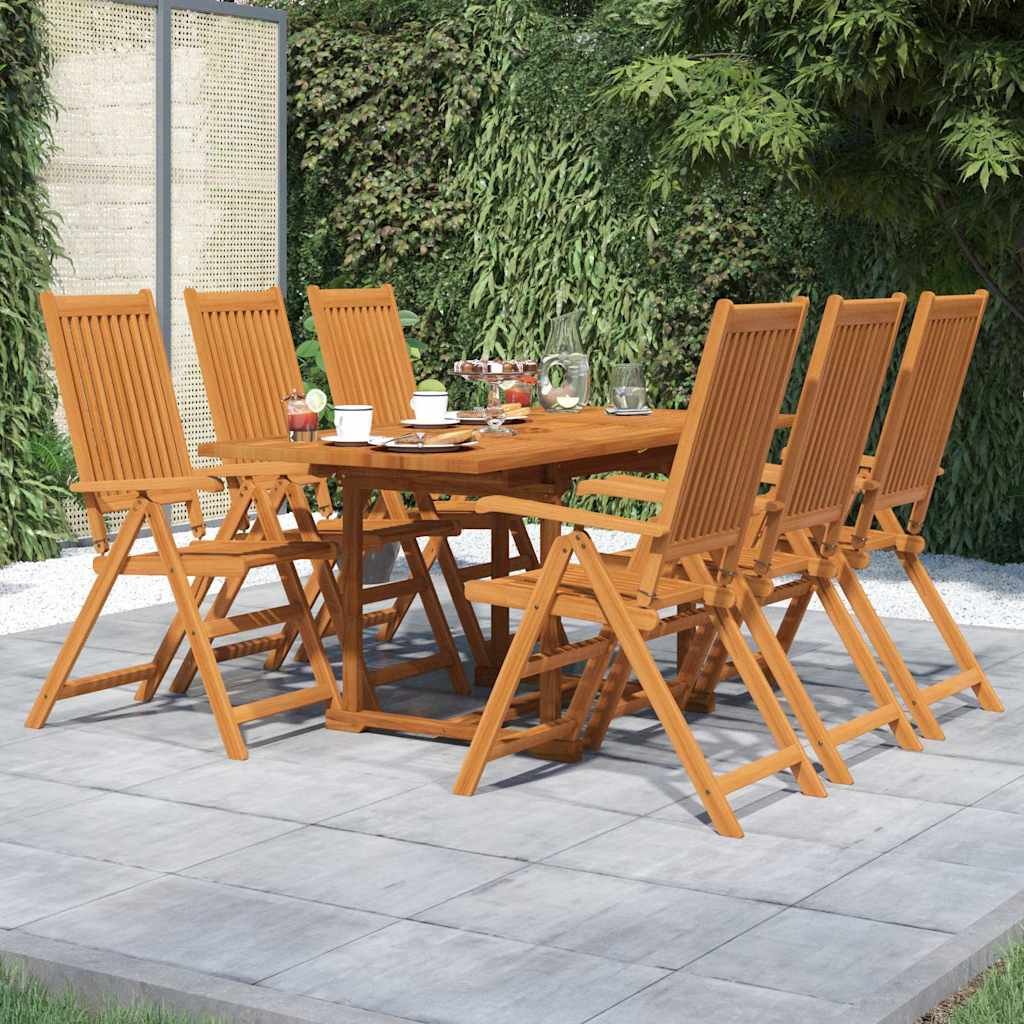 Walplus 7 Piece Acacia Wood Garden Dining Set - Brown - 120-170 x 80 x 75 cm