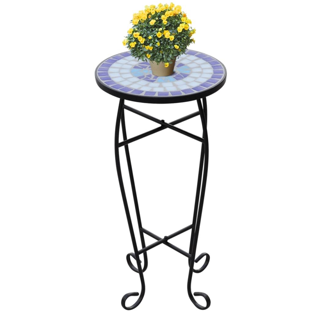 Walplus 30 cm Iron Plant Table - Blue and White