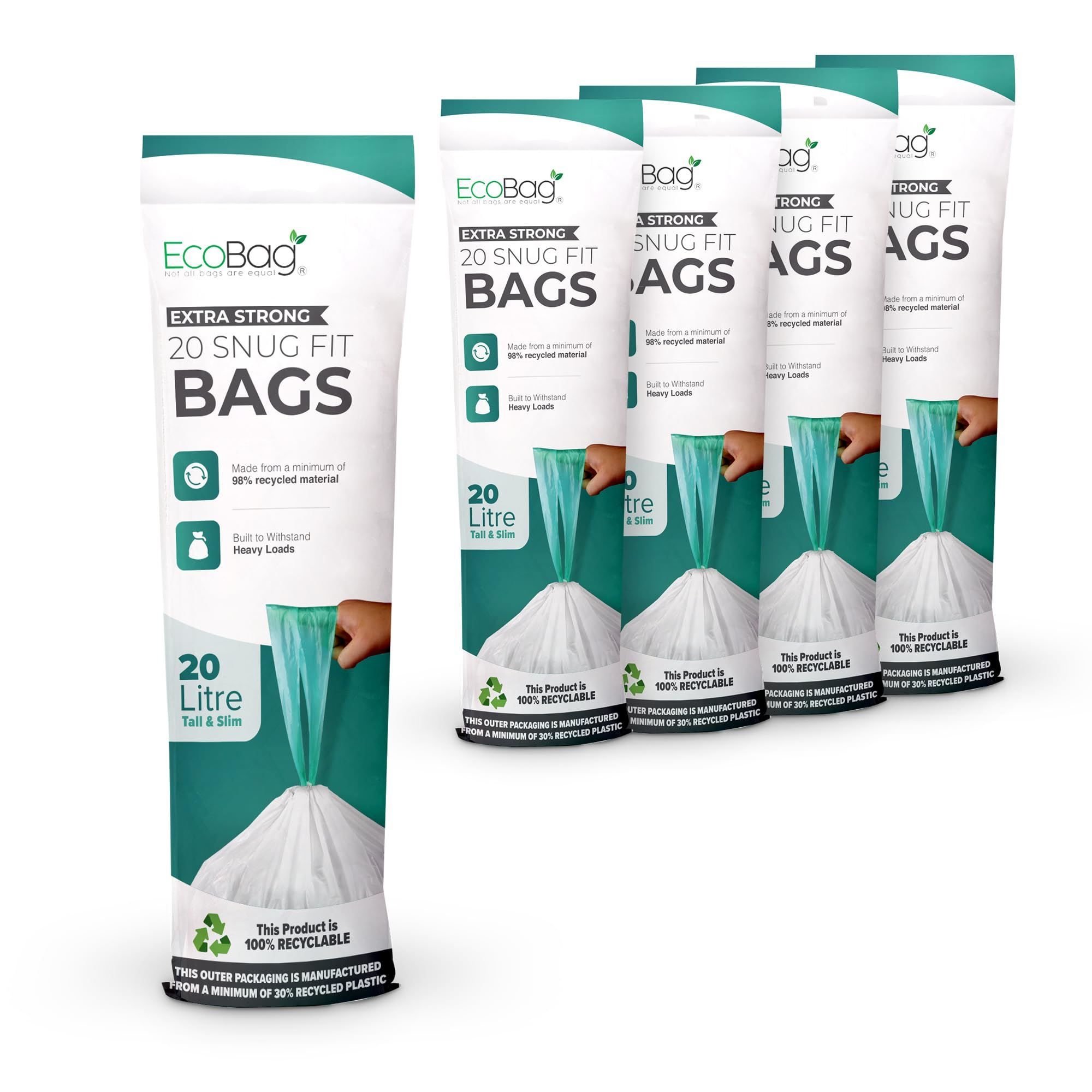 EcoBag White 20L Drawstring Kitchen Bin Liners - Pack of 100
