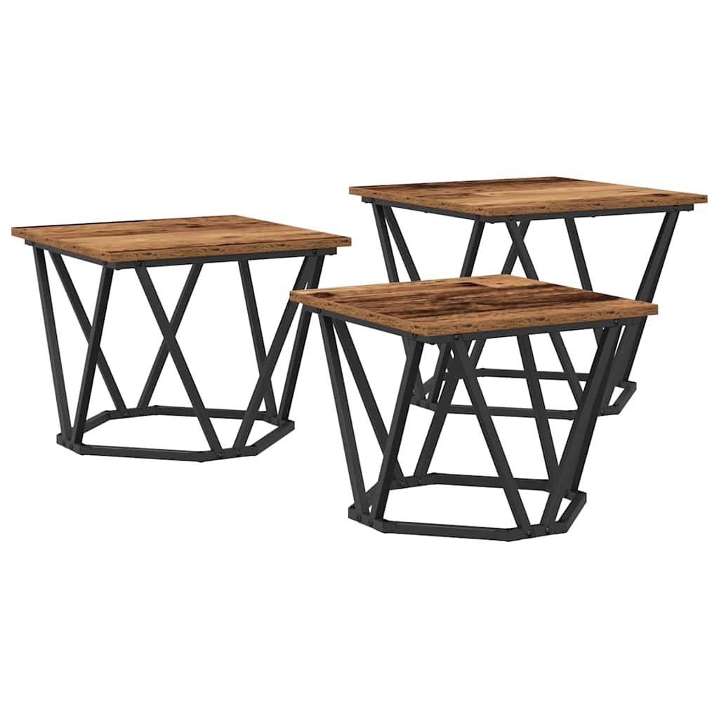 Walplus Pack of 3 Coffee Table - Dark Wood - 50 x 50 x 40 cm