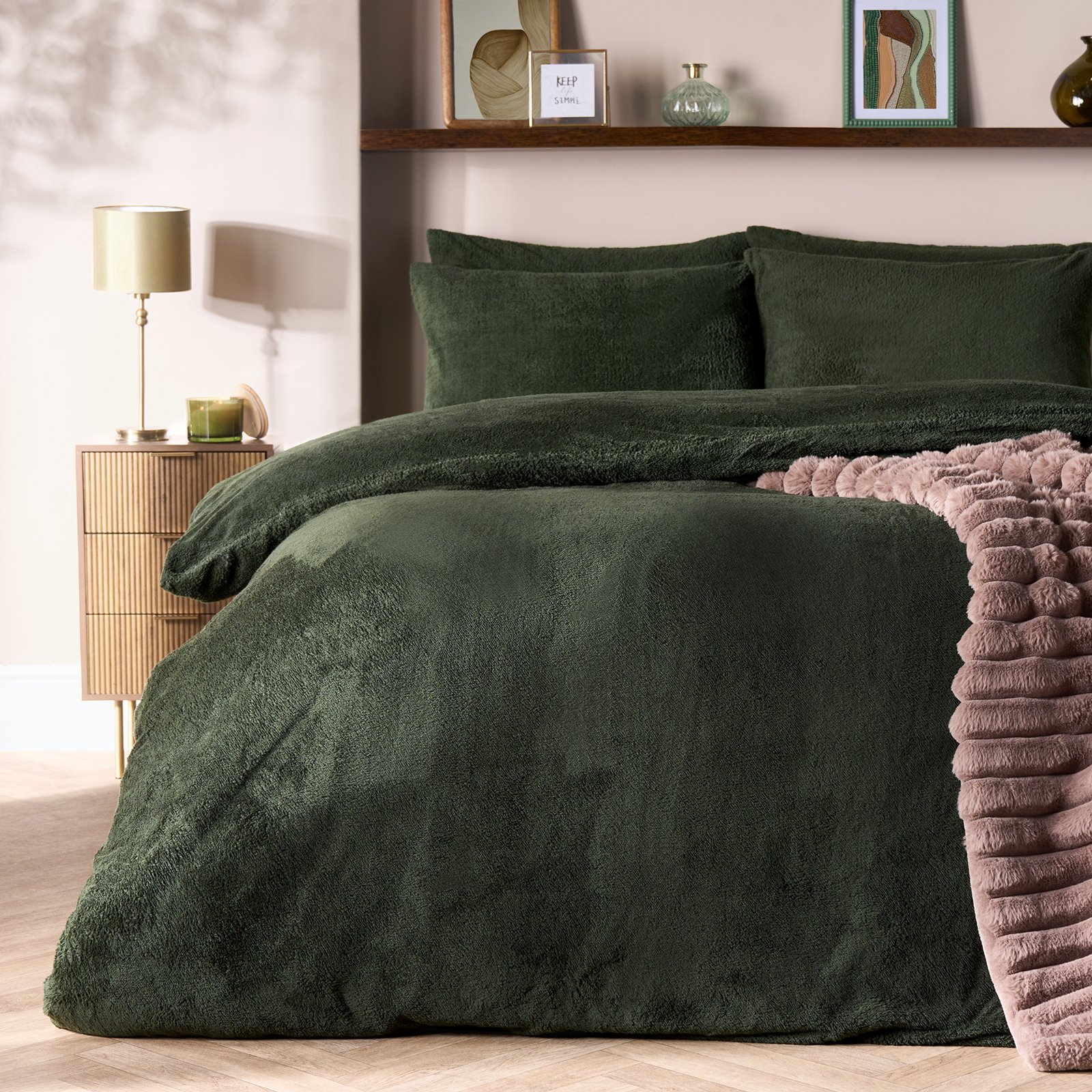 OHS Thermal Soft Teddy Fleece Duvet Cover Bedding Set Green - King