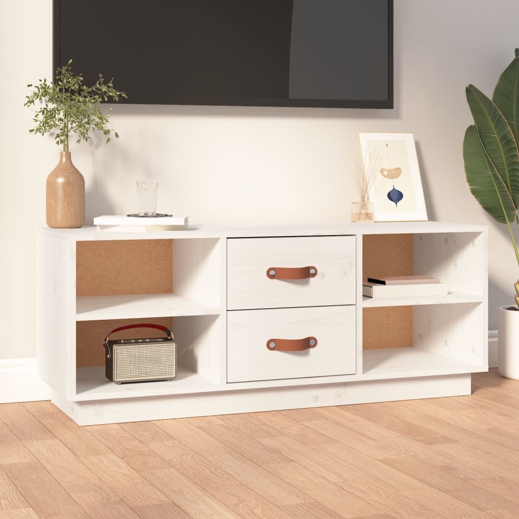 Walplus Solid Pine TV Cabinet - White - 100 x 34 x 40 cm