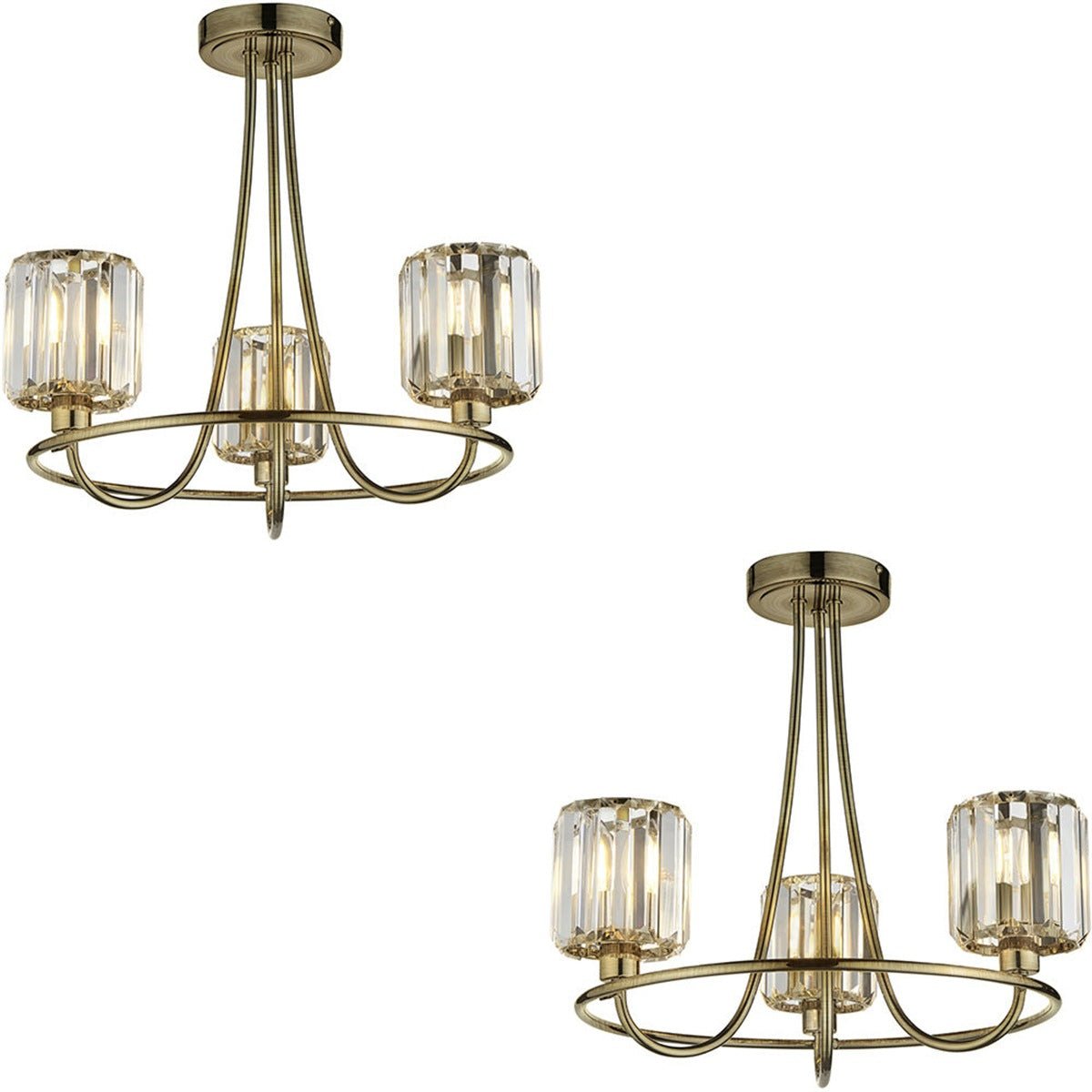 Loops Direct Set of 2 Semi Flush Ceiling Light - Antique Brass Plate