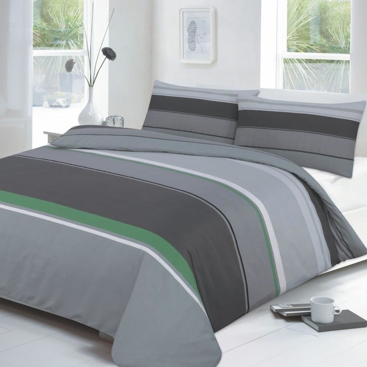 HomeSpace Direct Carter Green Duvet Cover Set - Double