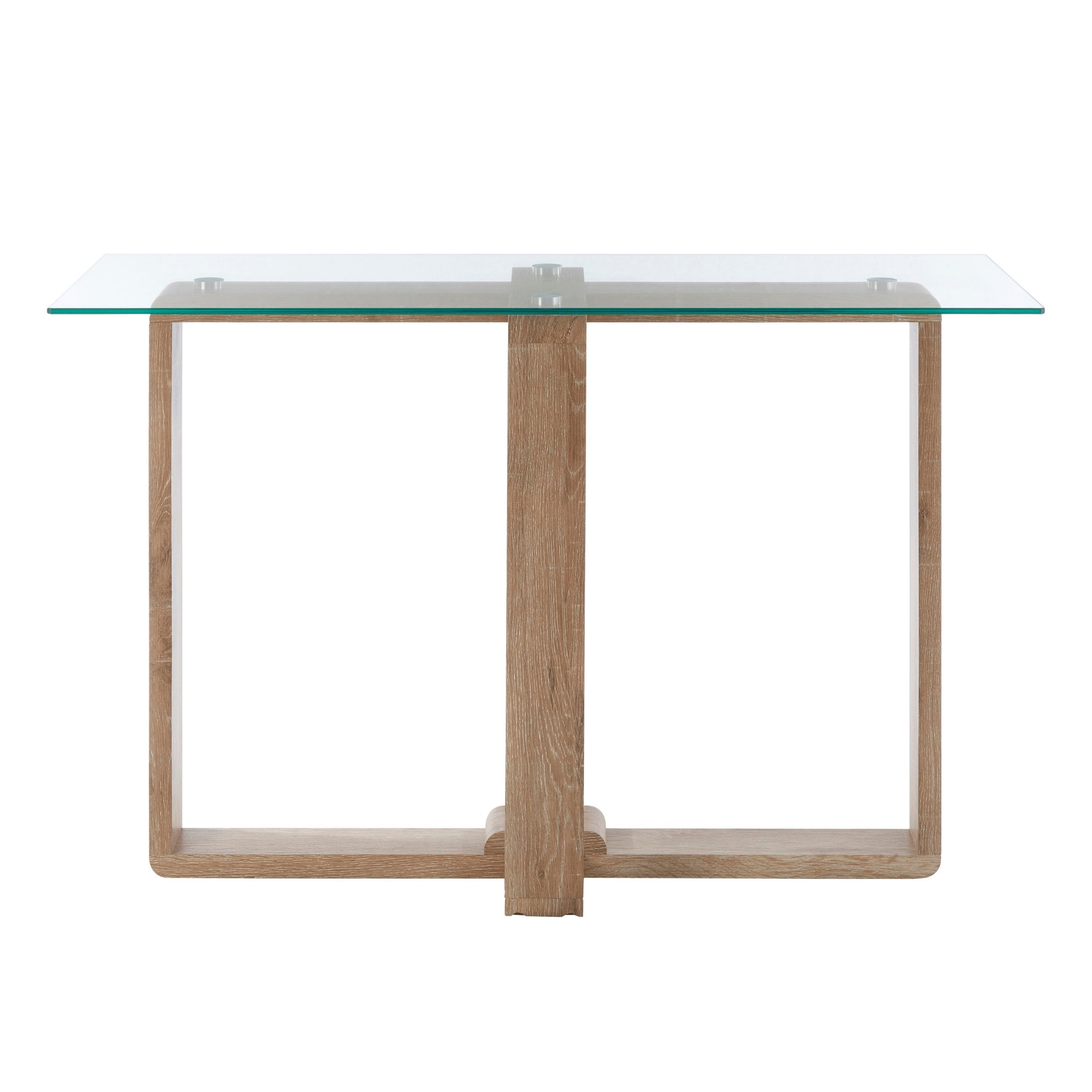 Orsina Barton Glass Top Wood Effect Leg Console Table – Natural