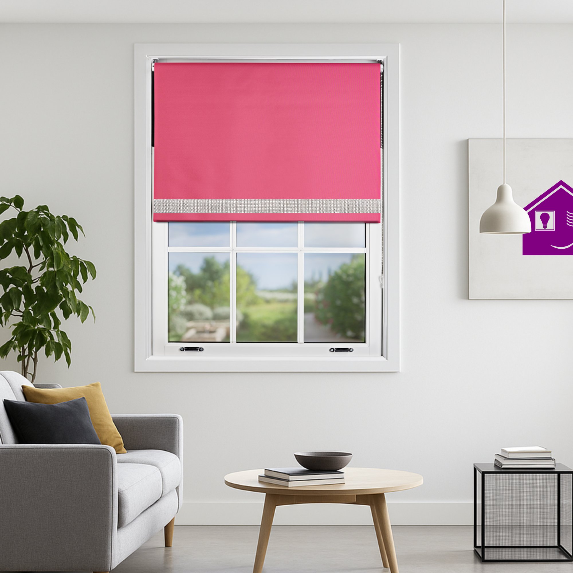 Furnished Fuchsia Blackout Roller Blind Diamante Strip - 60 x 165cm