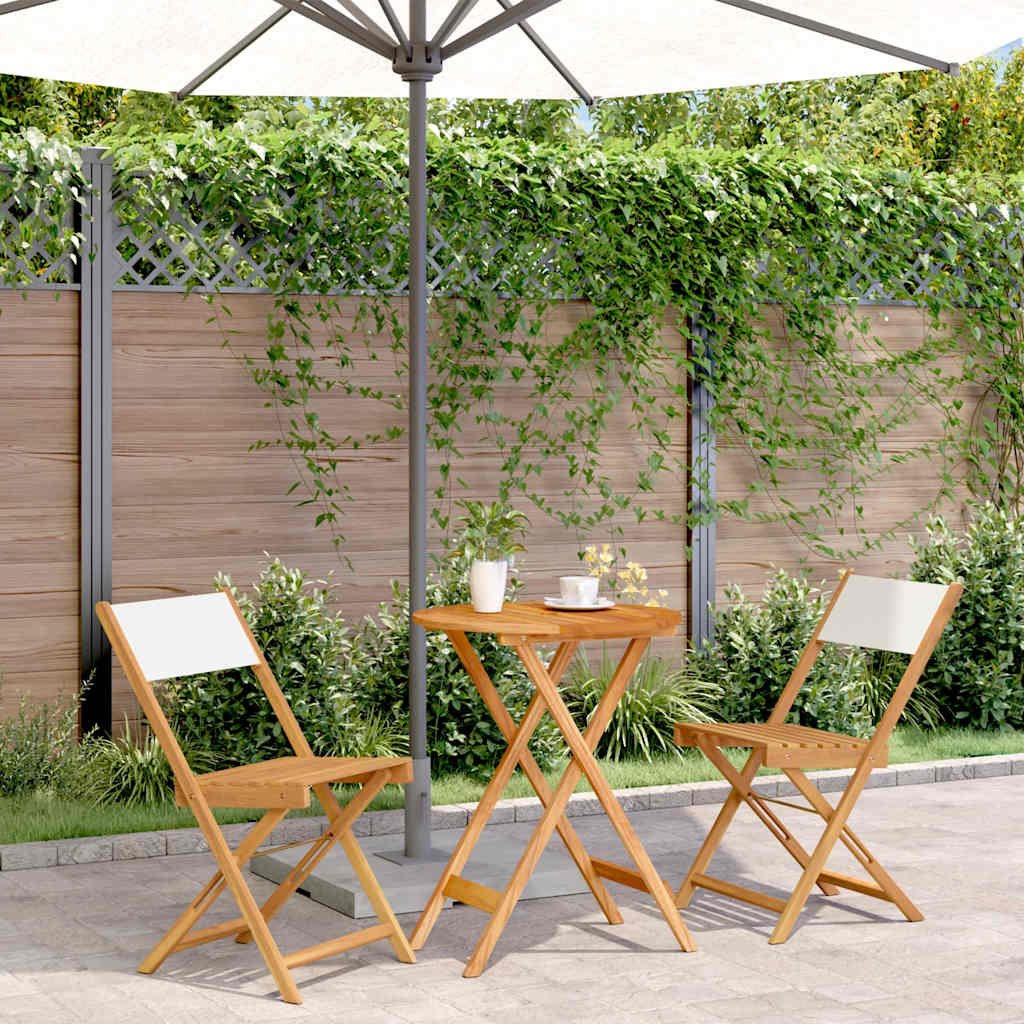Walplus 3 Piece Solid Acacia Wood Folding Bistro Set - Cream White - 60 x 75 cm