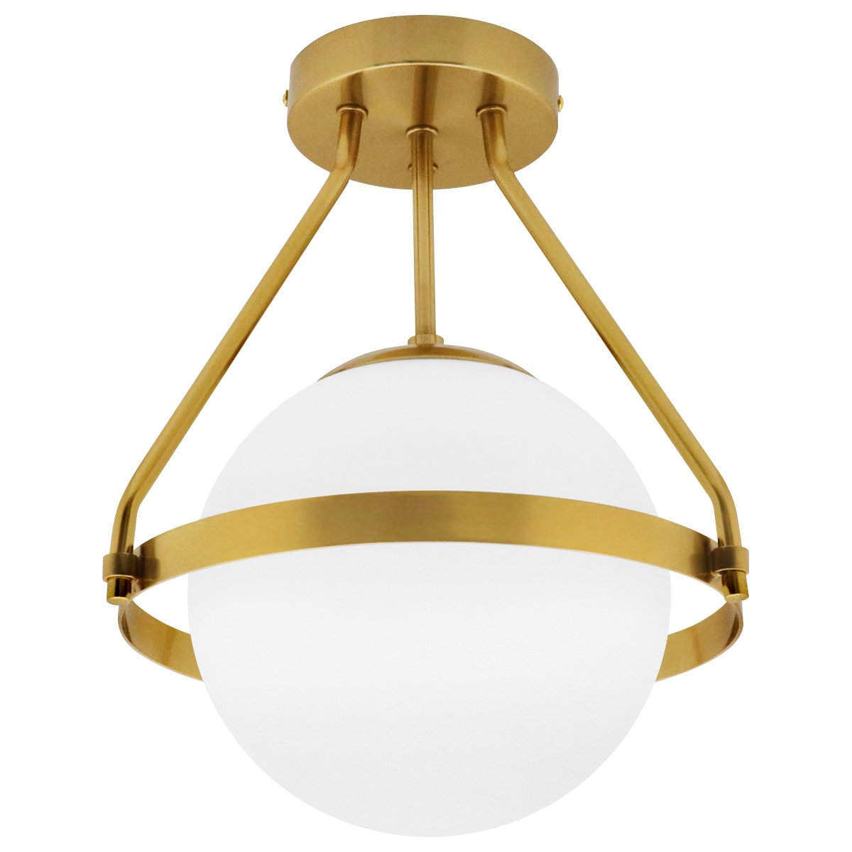 Energy Light Bulbs Nautical Opal Globe Glass Flush Ceiling Light - Brass