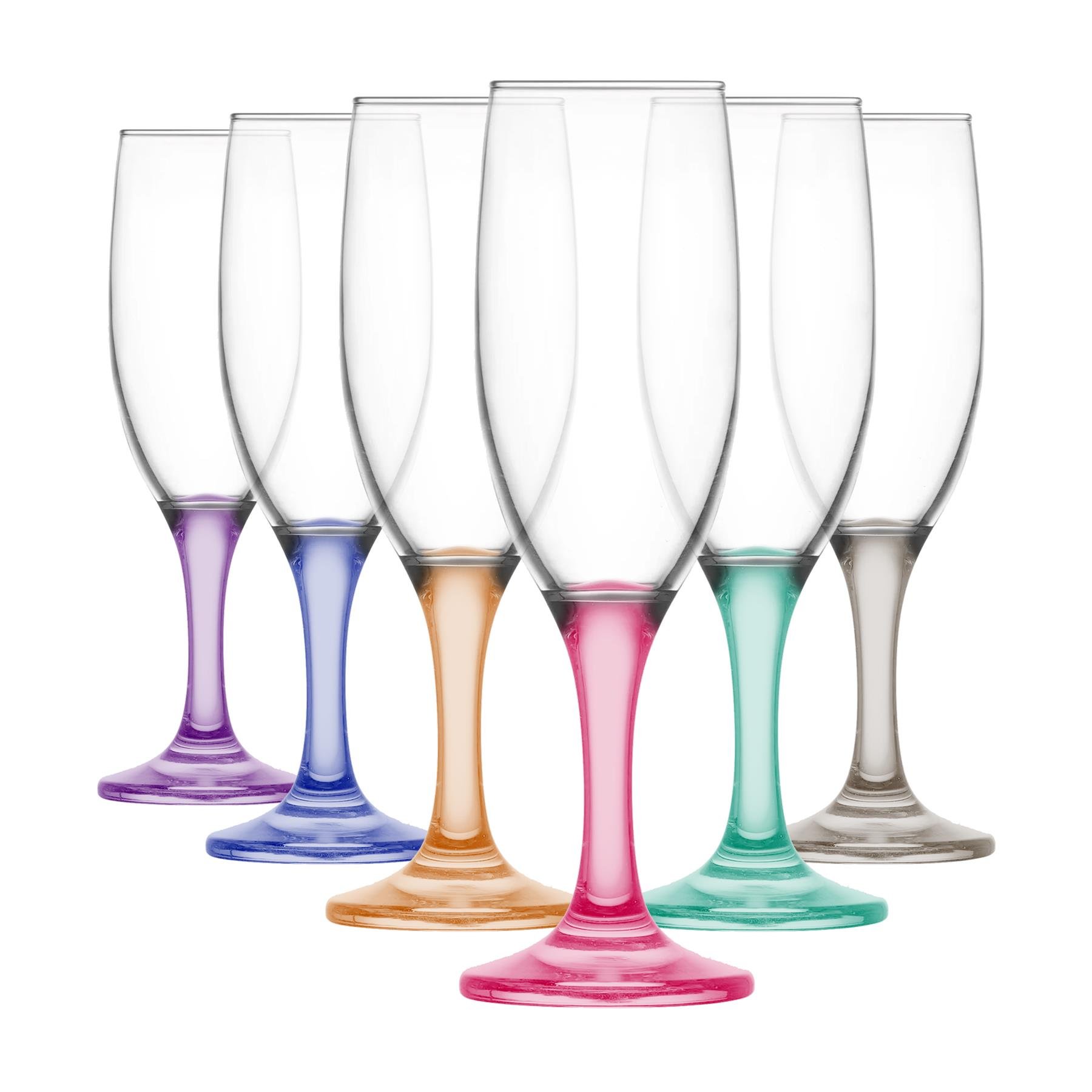 LAV Misket Glass Champagne Flutes - 190ml - Coloured Stem - Pack of 6