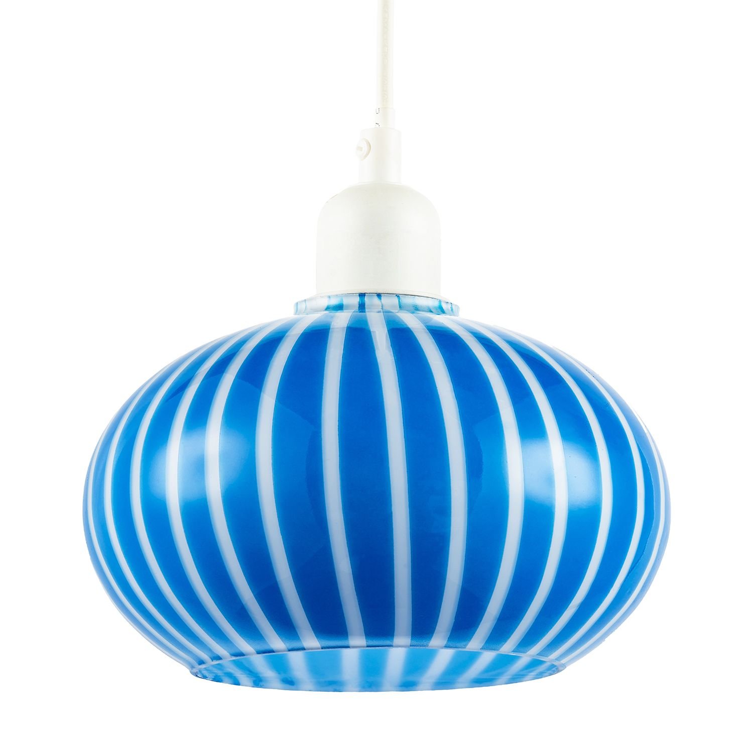 Happy Homewares Blue Striped Glass Circular Pendant Shade - 18cm