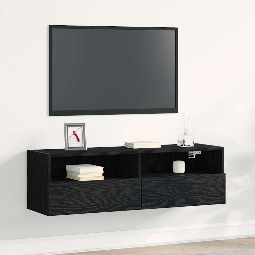 Walplus Engineered Wood 2 Doors TV Wall Cabinet - Black Oak - 100 x 30 x 30 cm