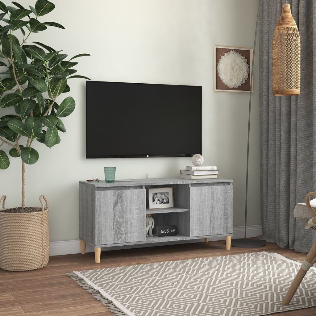 Walplus 2 Compartment Solid Wood TV Cabinet - Grey and Oak - 103.5 x 35 x 50 cm