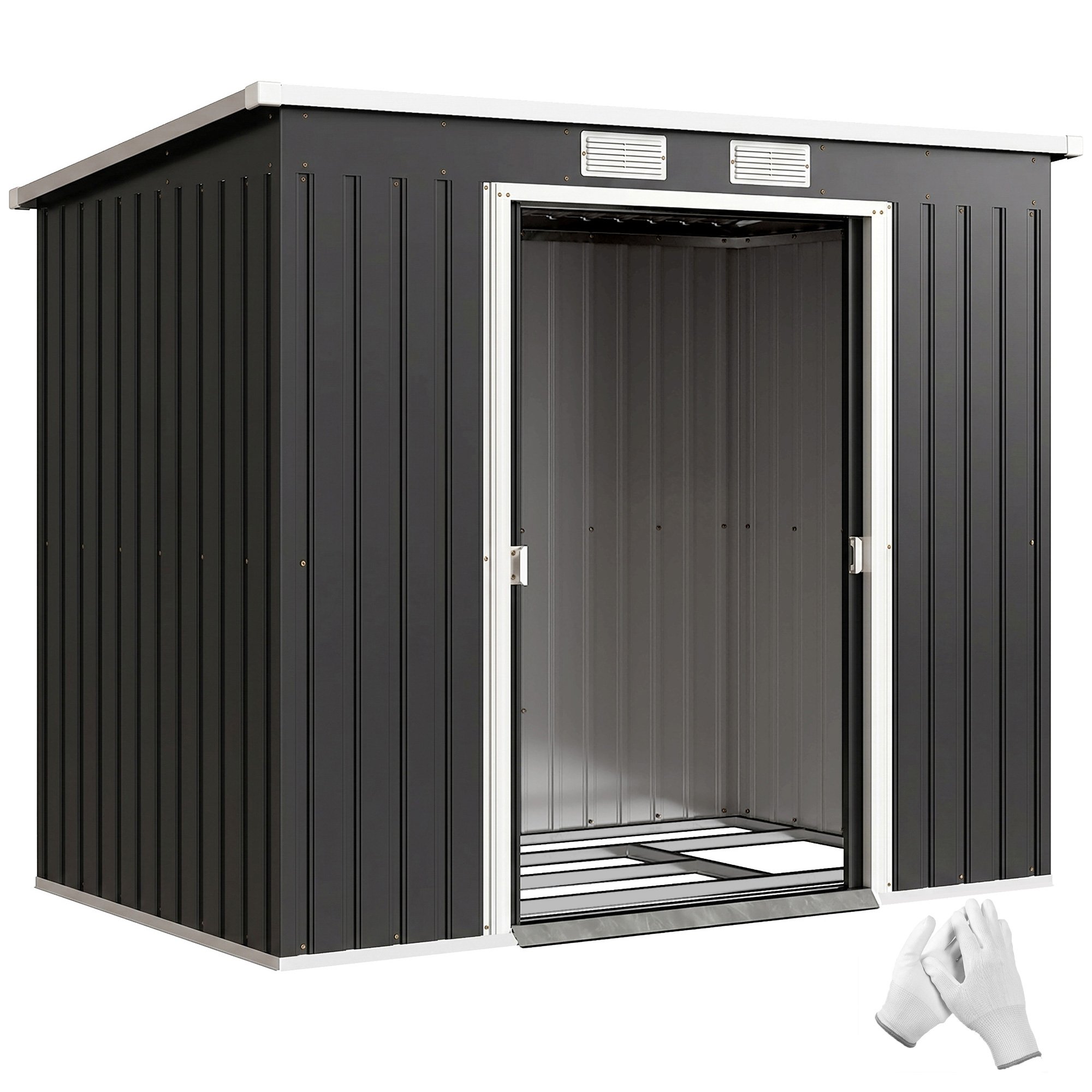Outsunny Metal Garden Shed with Foundation Kit for Equipment Tools - Dark Grey