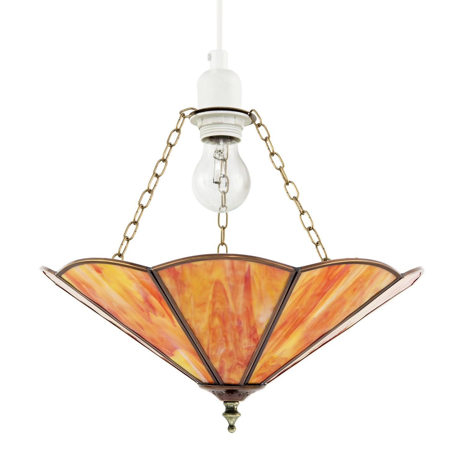 Happy Homewares Orange Coloured Tiffany Glass Easy Fit Pendant Shade - 36cm