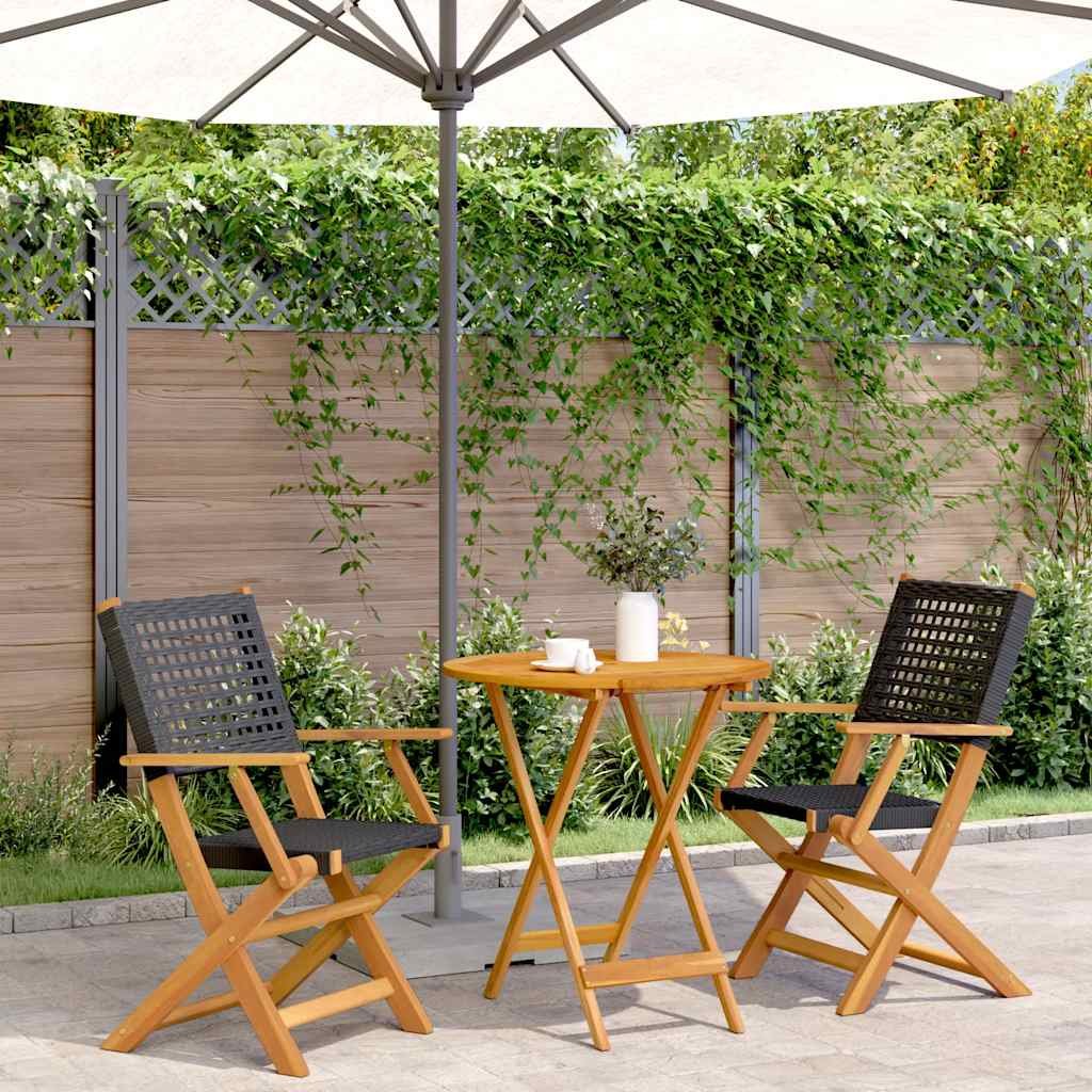 Walplus 3 Piece Poly Rattan Folding Bistro Set - Black - 70 x 75 cm