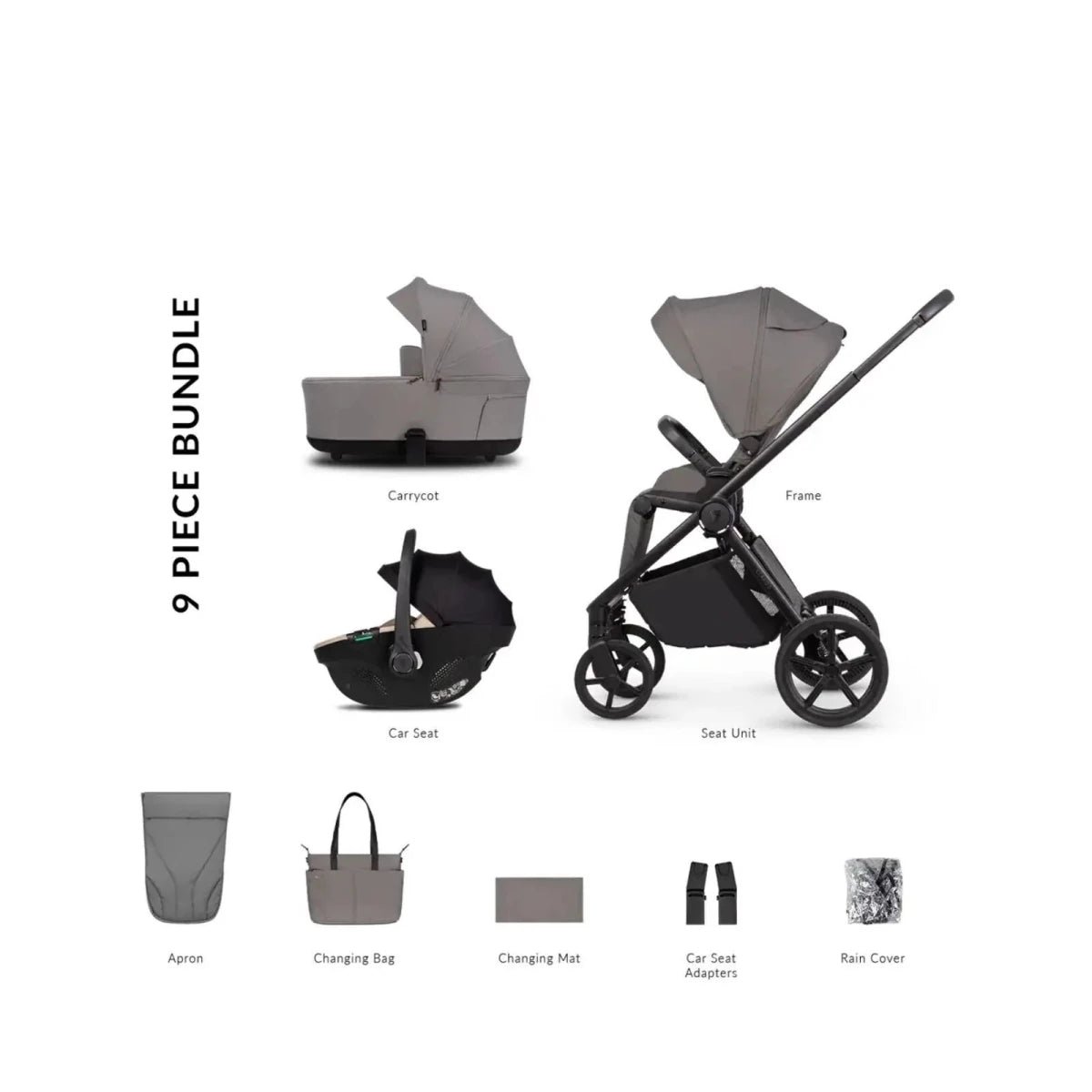 Venicci Claro 2 9-Piece 3-in-1 Travel System - Beige/Fog