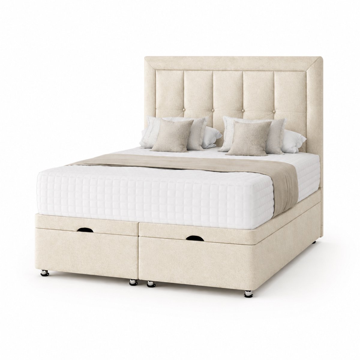 Comfy Deluxe Ren  4ft6 Double  Ottoman End Lift  Bed Set - Naples Cream