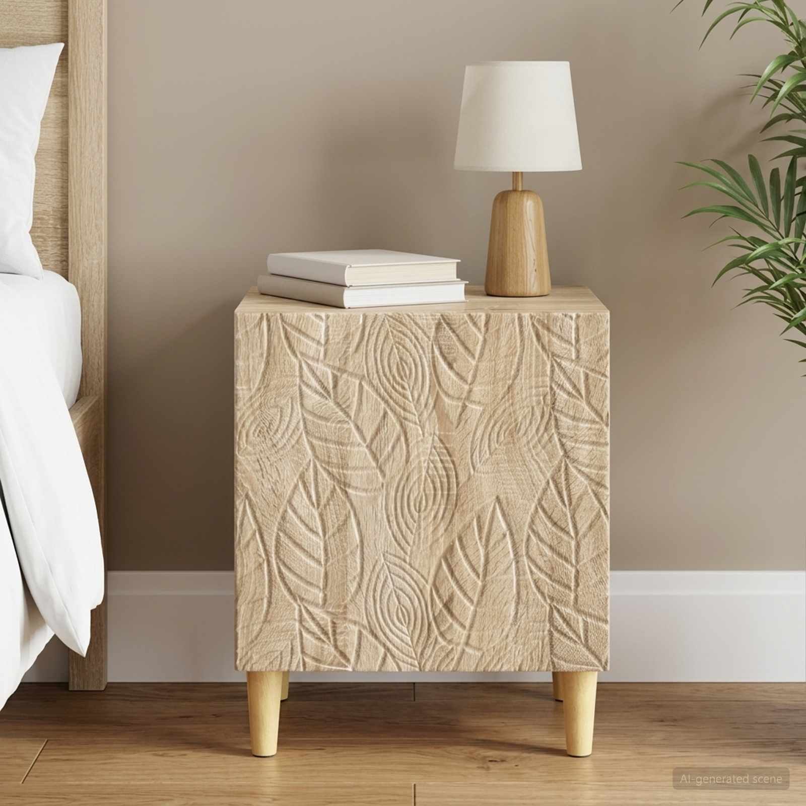 Walplus 1 Door Engineered Wood Bedside Table - Sonoma Oak - 43 x 34.5 x 50 cm