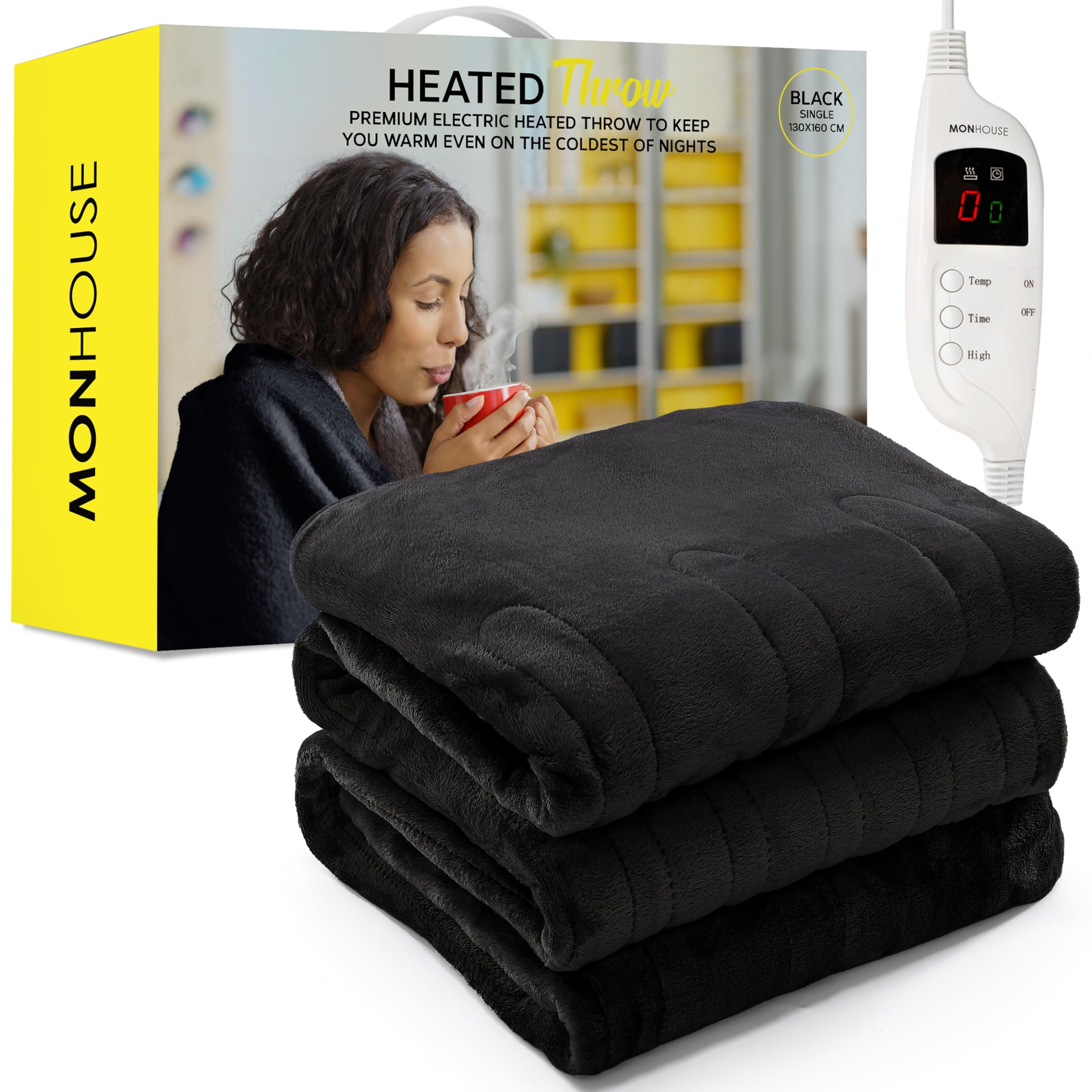 MONHOUSE Single Heated Blanket Electric Throw - Black