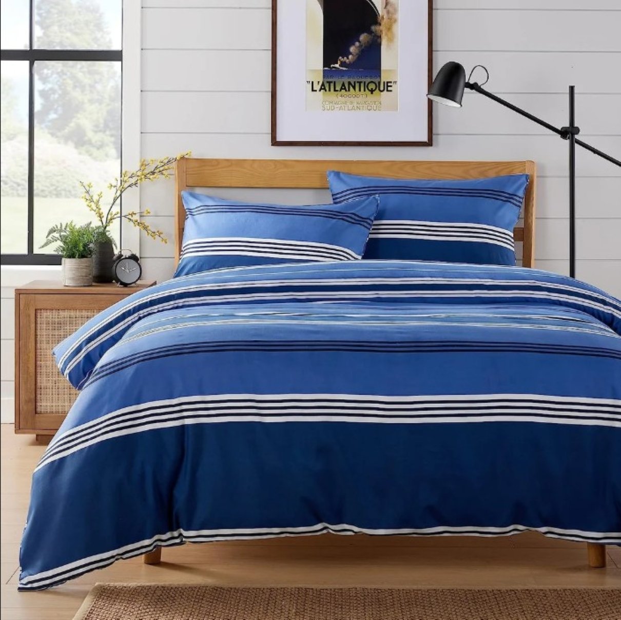 New Edge Blinds Harlow Stripes Printed Blue Duvet Set - King
