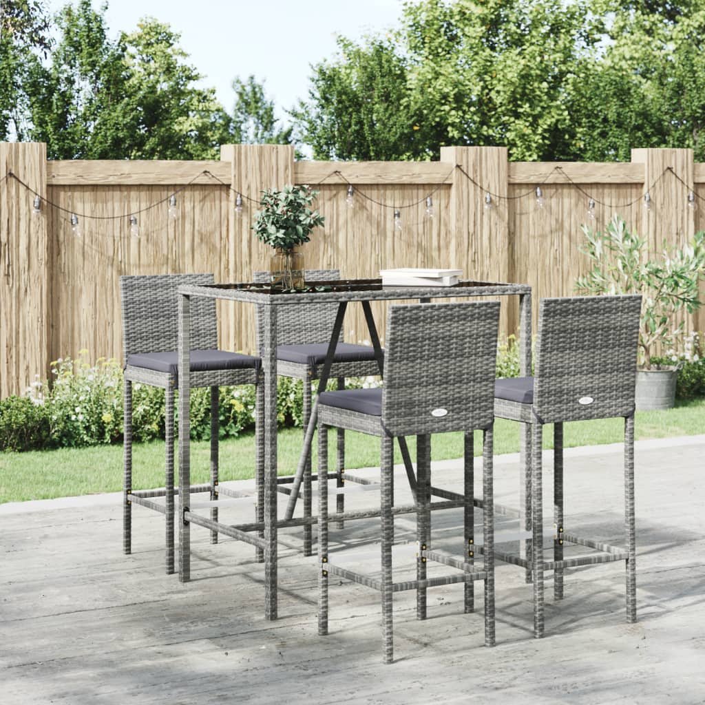 Walplus 5 Piece Poly Rattan Garden Bar Set - Grey - 110 x 70 x 110 cm