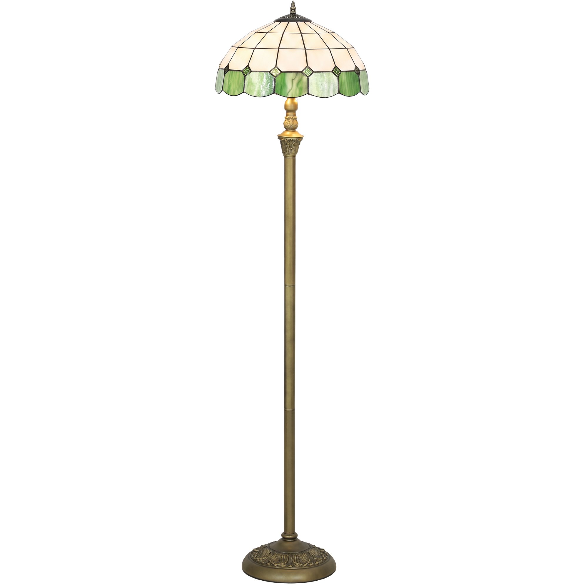 HOMCOM Tiffany Style Floor Lamp with Handcrafted Stained Glass - Green