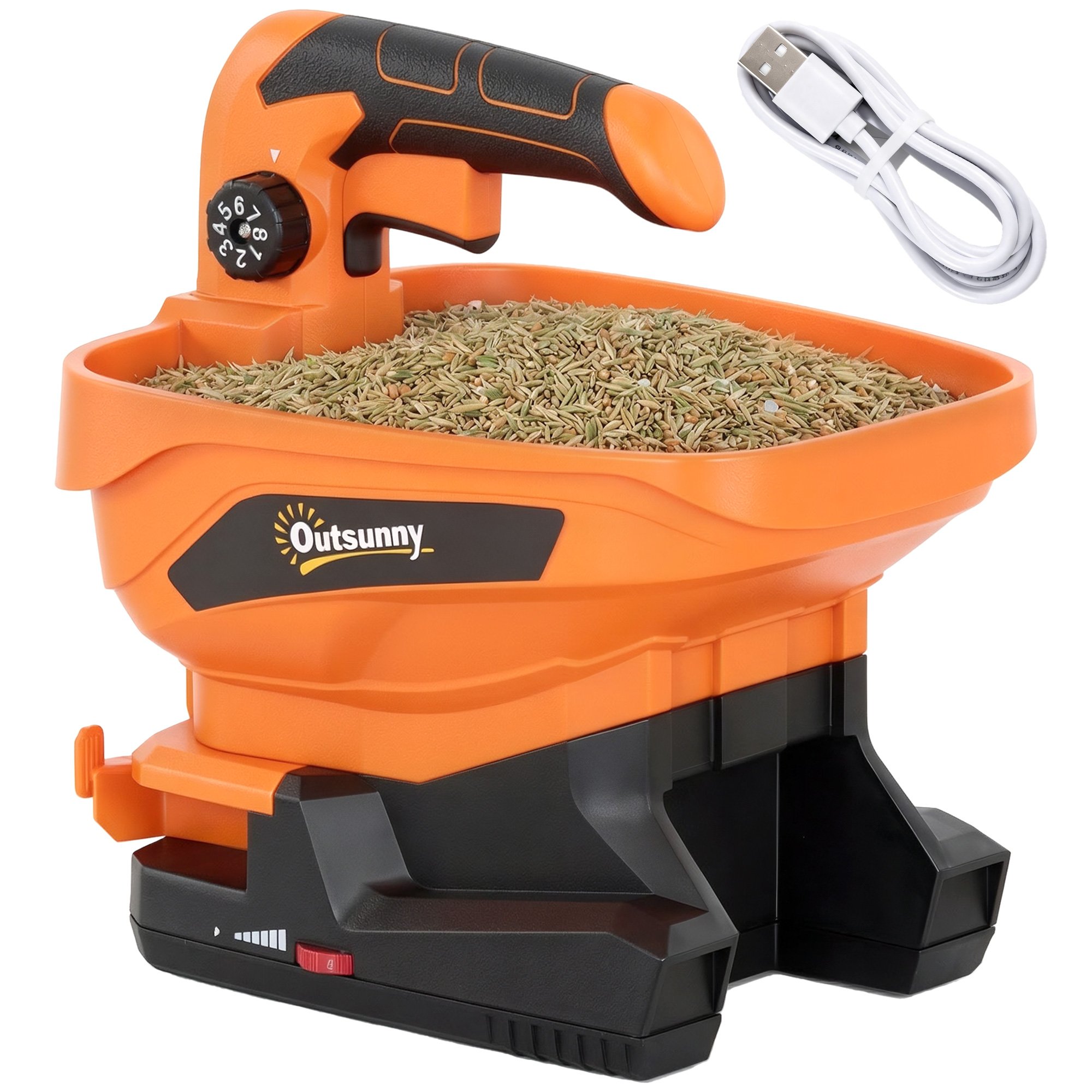 Outsunny Cordless Spreader with Adjustable Scatter Width - Orange