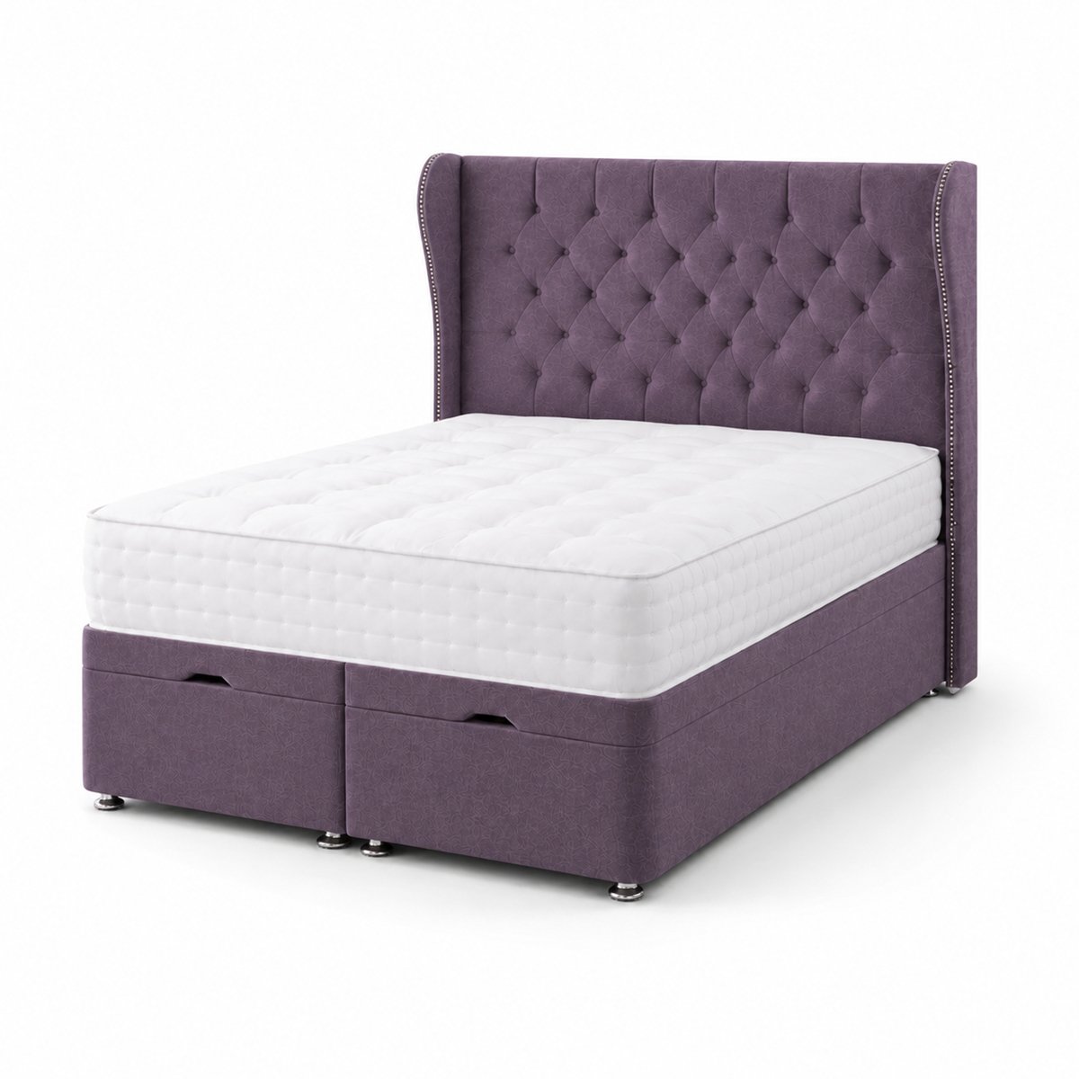 Comfy Deluxe Oscar 4ft Small Double  Ottoman End Lift  Bed Set - Naples Purple