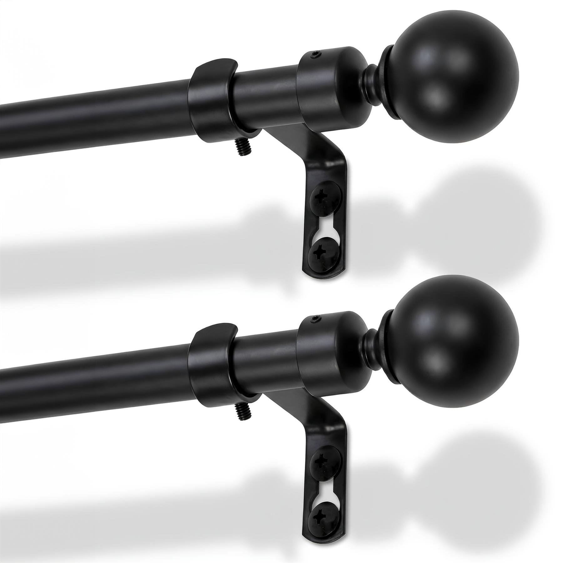 Harbour Housewares Metal Ball Curtain Poles Kit - Black - Set of 2 - 77 to 250cm